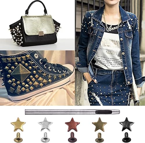 Miniatura 7 de Swpeet 176 piezas de 5 colores de 0.47 x 0.23 pulgadas - 0.472 x 0.236 in remaches de estrella con kit surtido de herramientas de perforación de