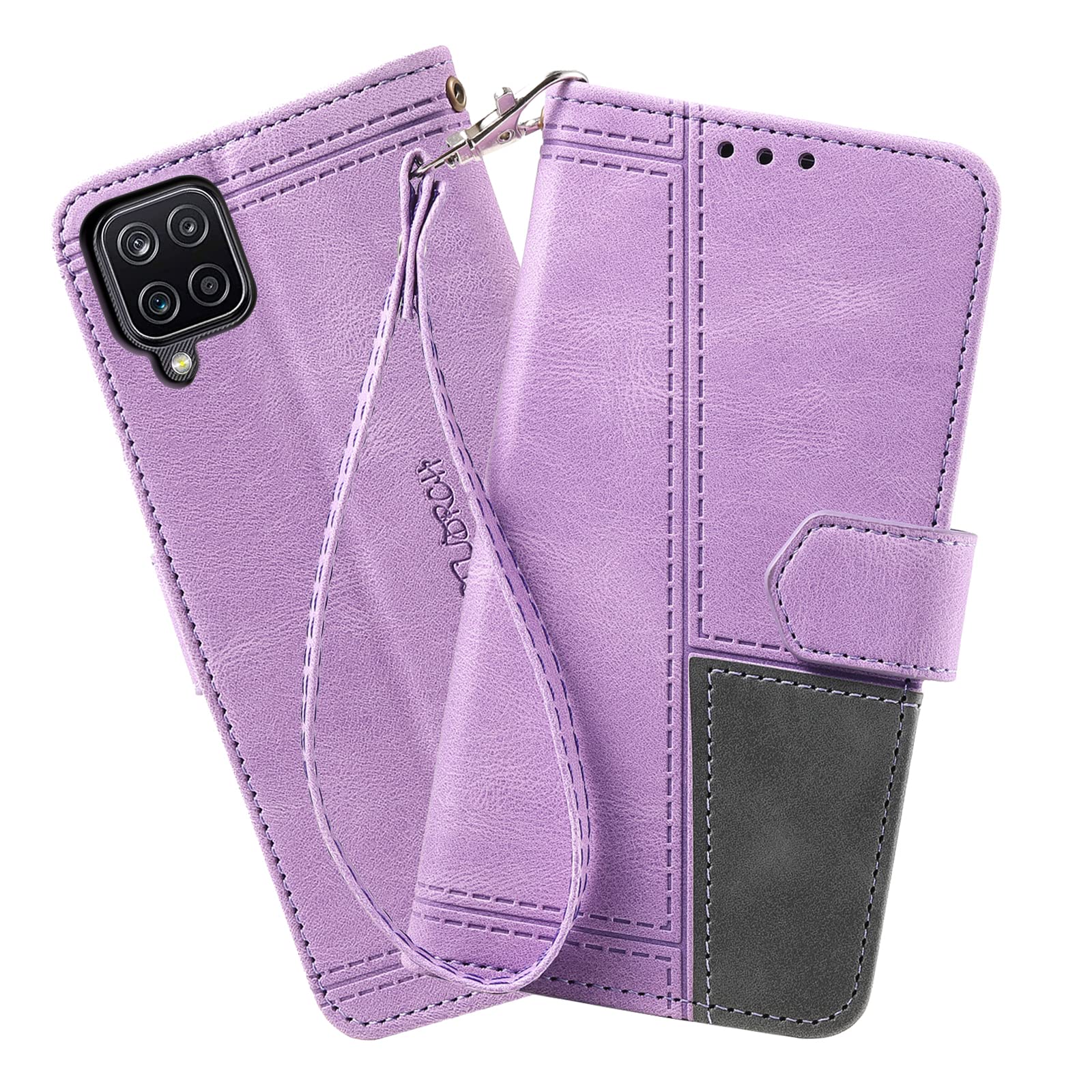 DENDICOCase Compatible with Galaxy A12, Wallet PU Leather Case Cover for Samsung Galaxy A12, Magnetic Shockproof Flip Case, Purple
