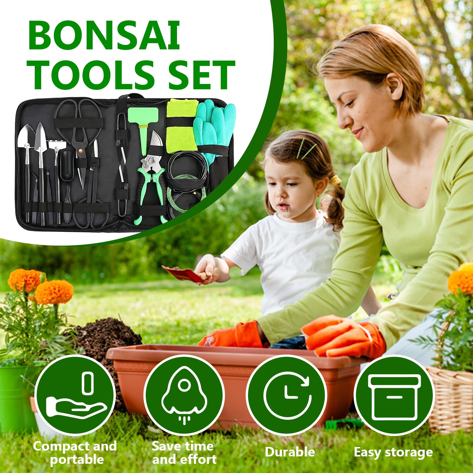 Kit de Herramientas para bonsái de 24 Piezas: Juego Completo de Acero poda, injerto y Cuidado. Ideal para Regalar y para Uso Personal en jardinería (Incluye Estuche)