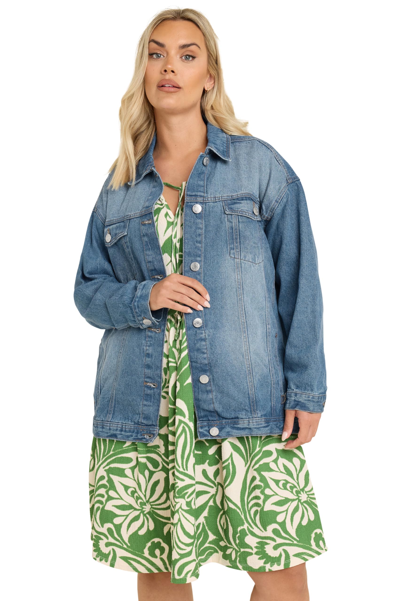 Yours Curve Blue Washed Oversized Denim Jacket - Women's - Plus Size Curve