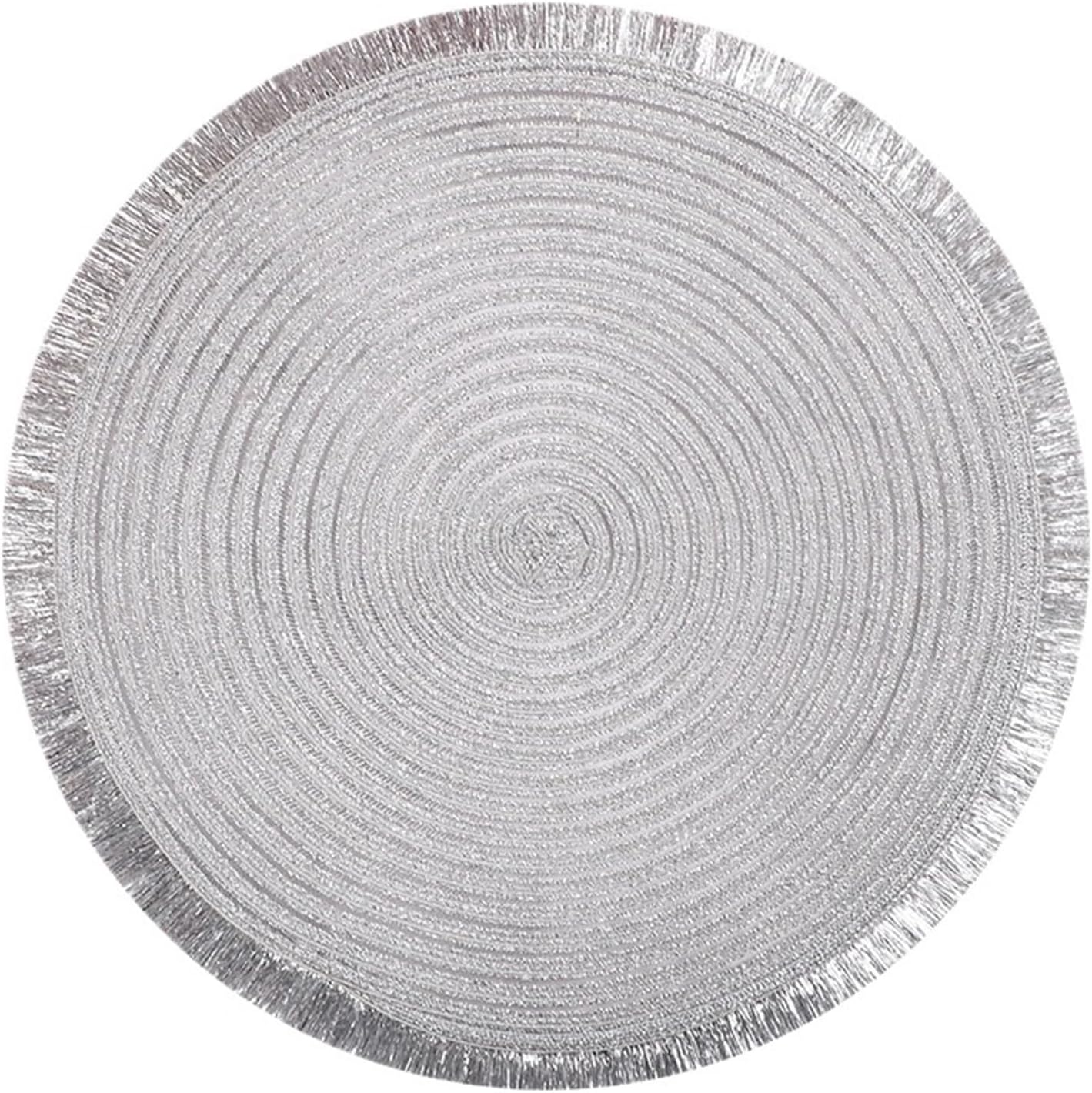 1piece Table Decor Placemat PP Shiny Silk Tassel Placemat Festival Dining Table Insulation Mat Cup Pad Pot Bowl Mat(Silver)