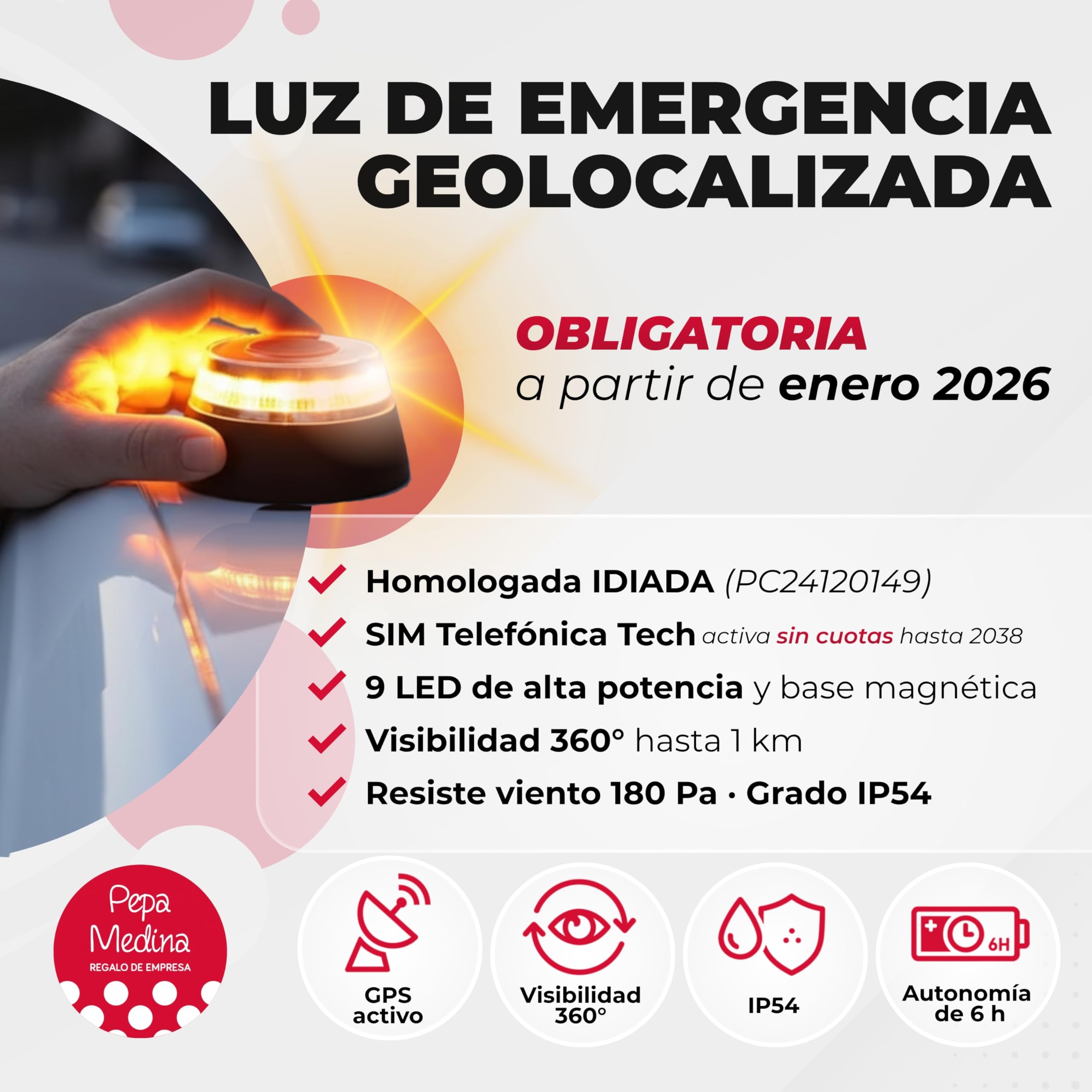 Kit Emergencia y Seguridad para Coche con Luz V16 Geolocalizada Homologada DGT 2026, Chaleco Reflectante, Martillo Multifunción, Cuchilla Cortacinturones, Linterna LED y Neceser Compacto