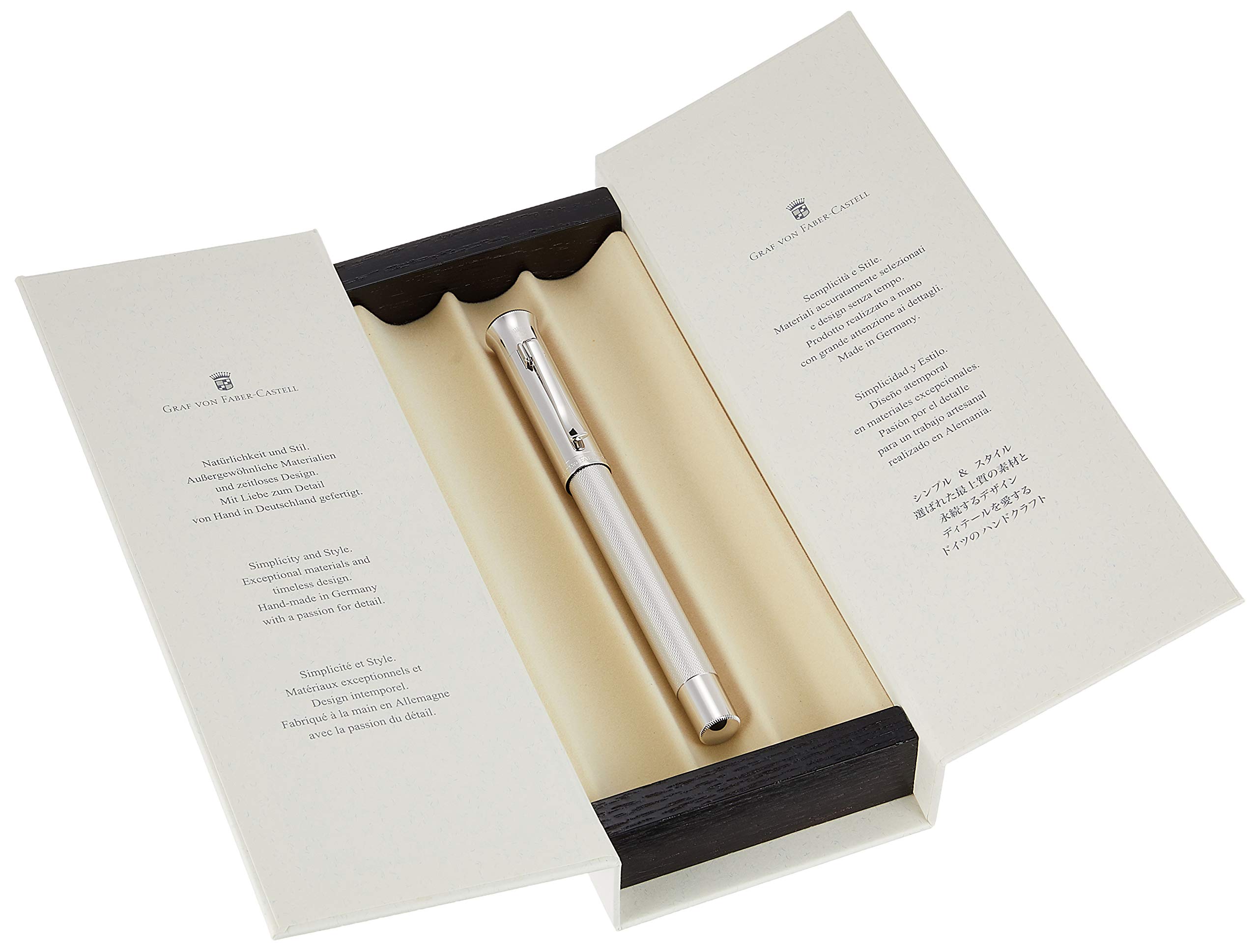 Graf von Faber-Castell - Füllfederhalter Guilloche Rhodiniert F | Guillochierter Metallschaft mit 18-Karat Goldfeder und rhodinierten Metallteilen