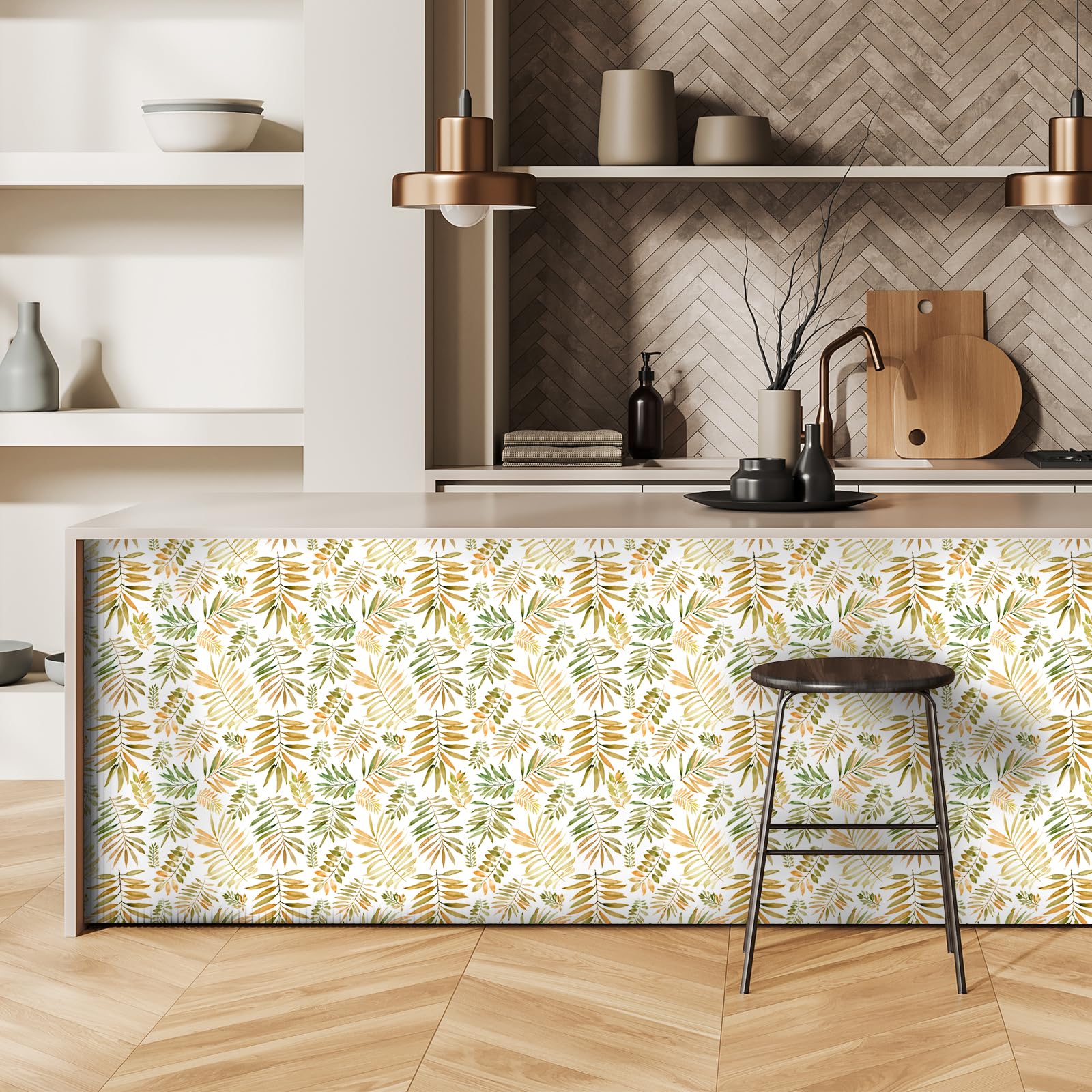 VaryFloral White Floral Wallpaper 30.5cmx300cm Peel and Stick Wallpaper Yellow Green Palm Leaves Contact Paper Watercolor Removable Sticky Back Plastic Thickened Texture Wall Stickers for Bedrooms - Image 4
