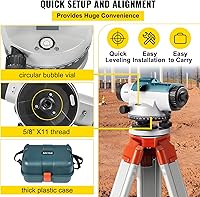 Vista 6 de VEVOR Nivel Óptico Automático 24X Kit de Nivel Óptico Automático de Alta Precisión Medición de Nivel de Altura/Distancia/Ángulo Nivel