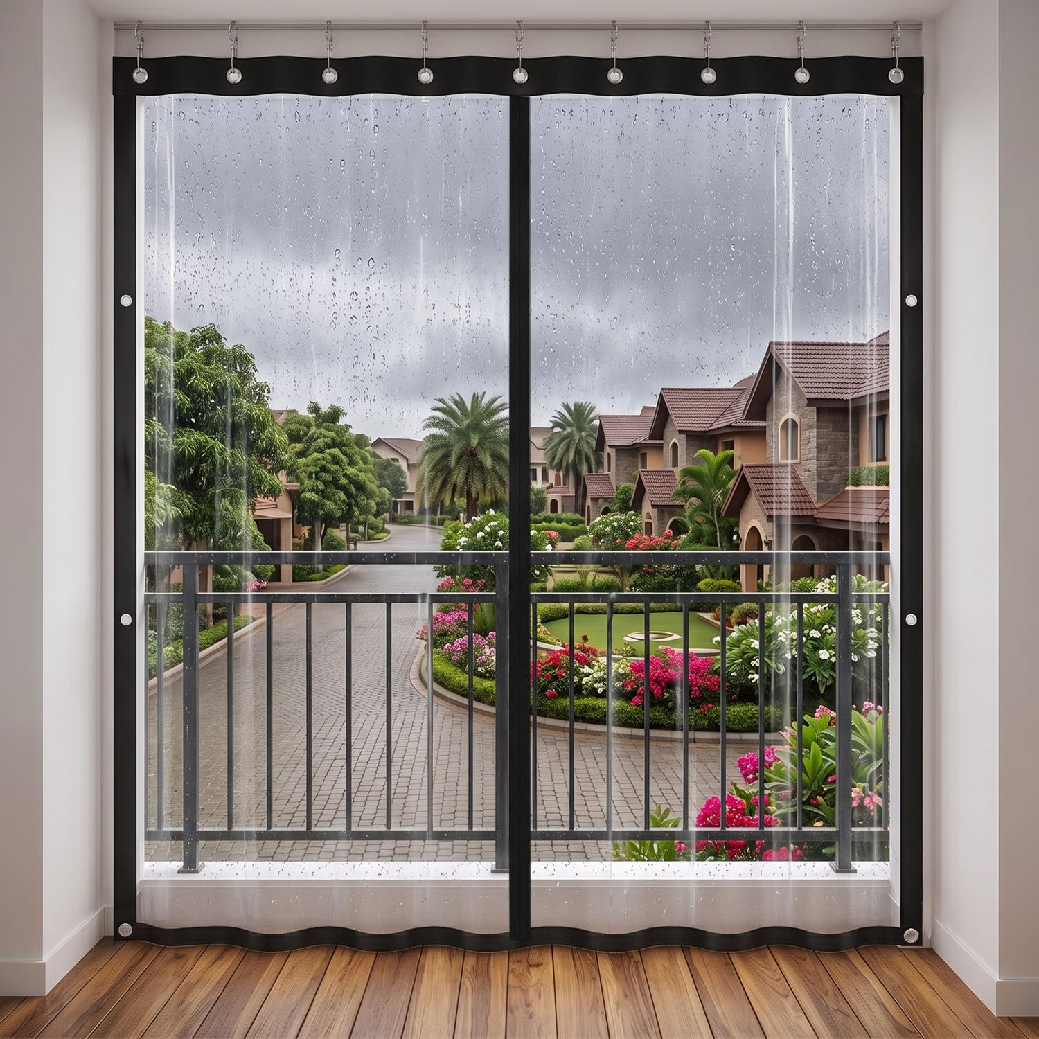 Outdoor EVA Rain Curtain | Waterproof Transparent EVA Curtain for Balcony, Terrace, Patio, Pergola & Verandah | Heavy Duty Weather Shield | 4.5 ft x 8 ft | Pack of 2-image-28