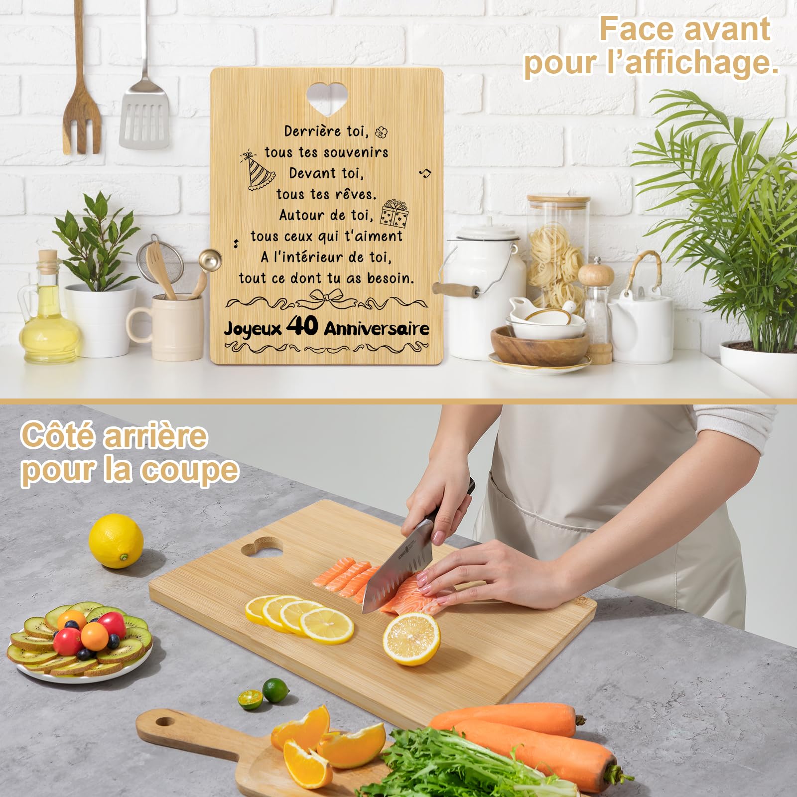 Cadeau Decoration Anniversaire 40 Ans - Planche À Découper 40 Ans Épaisse Bambou Cadeau Anniversaire Pour Femme Homme Cuisine