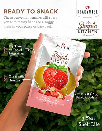 Miniatura 2 de READYWISE - Cocina simple, fresas y plátanos liofilizados, paquete de 1, vegetariano, sin gluten, aperitivos, fresas, plátano, frutas secas, pre