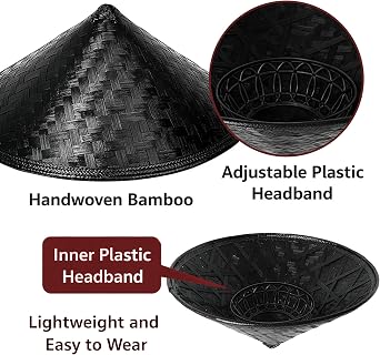 Handmade Black Straw Hat Bamboo Hat Samurai Cosplay Hat 17 x 7 Inch