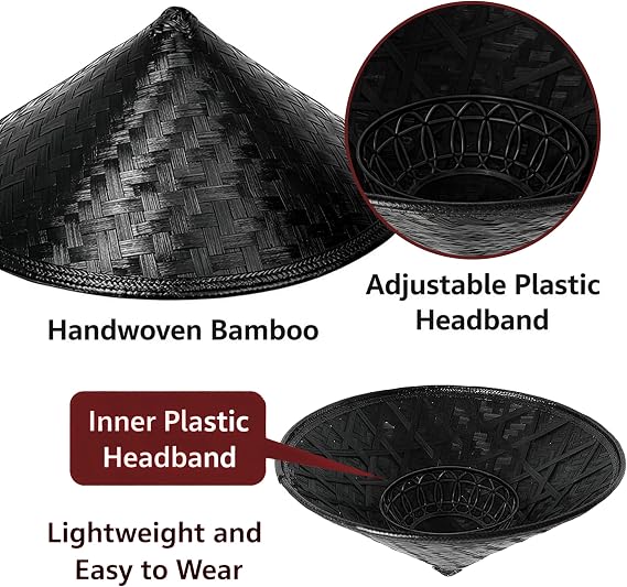 Handmade Black Straw Hat Bamboo Hat Samurai Cosplay Hat 17 x 7 Inch