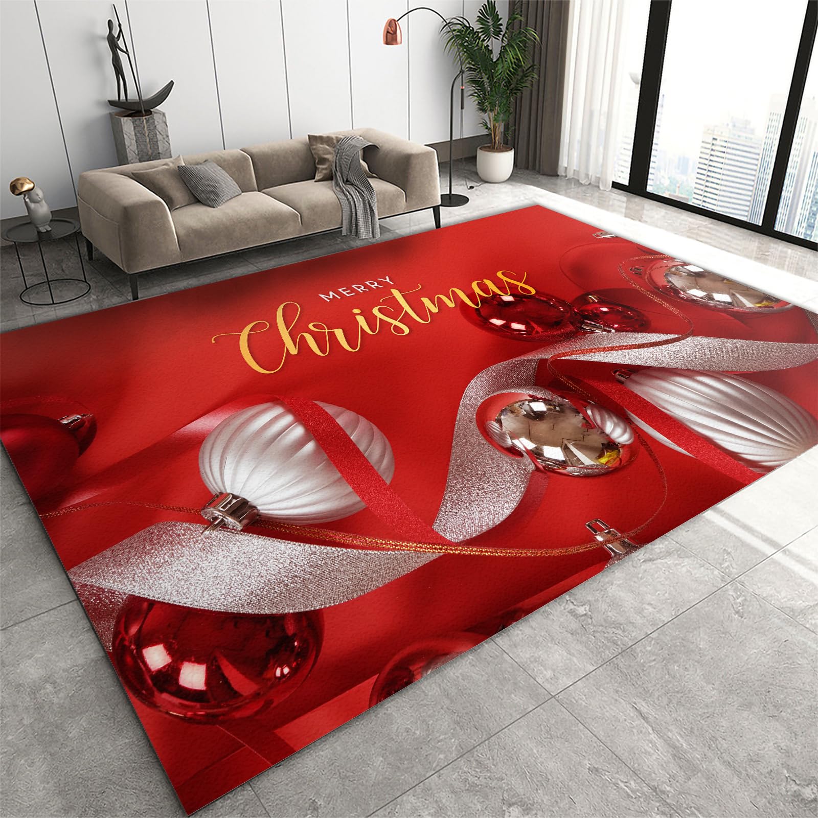 Area Rug 160x200cm Red Christmas Floor Mats, Christmas Rugs for Living Room, Doormats for Entryway Low Pile Washable Non Slip, Front Back Door Mats, Merry Christmas Rug for Guest Room hardwood Floors