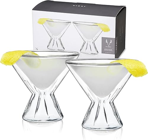 Viski Cristal de doble pared aislado para cóctel de corte Martini, apto para lavavajillas, vidrio de borosilicato de 8.5 onzas, juego de 2,