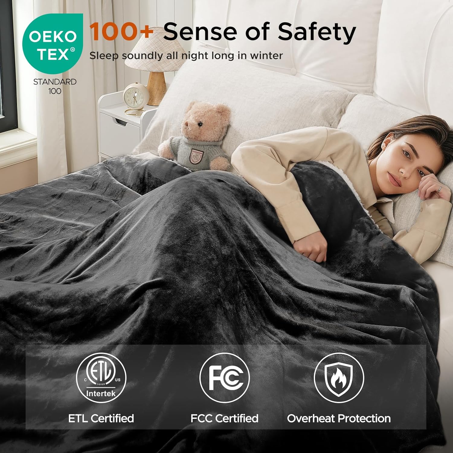 Heated Blanket 72"x84" Full Size, Dual-Sided with Soft Flannel & Sherpa Fabric, Electric Blanket with 9 Heating Levels & 2-10 Hours Auto Off, Machine Washable, Dark Gray - Image 5