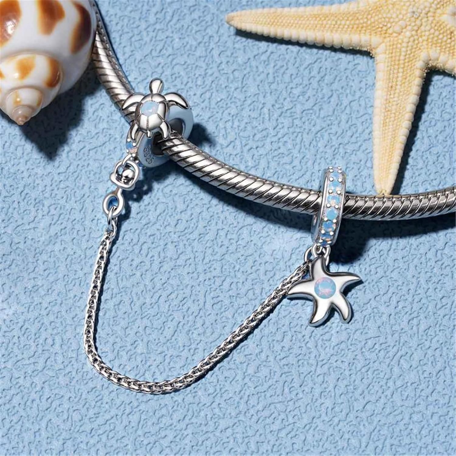 GNOCE Sea World Safety Chain Charms 925 Sterling Silver Dangle Charms for Bracelet Jewelry Gift For Women Wife
