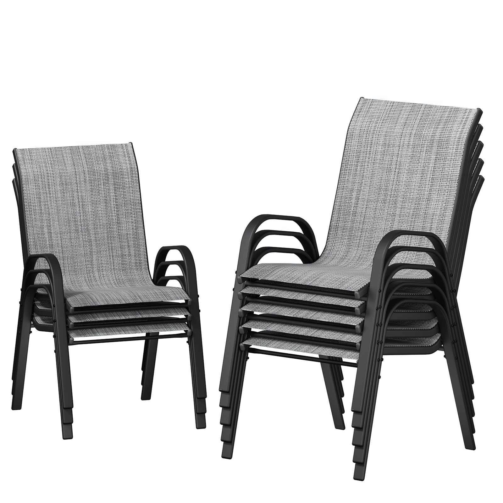 UDPATIO Patio Chairs Set of 8, Stackable Outdoor Dining Chairs with High Back, Breathable Textilene Fabric Outdoor Chair All Weather, 350LBS Capacity for Garden, Backyard (Light Grey)