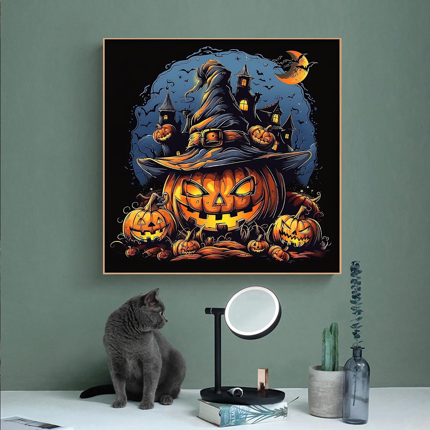 Ohhvvow Halloween Pumpkin Diamond Art Painting Set for Adults, Round 5D Full Drill Diamond Dots Paintings for Beginners DIY Crafts 14x14 Inch image 2