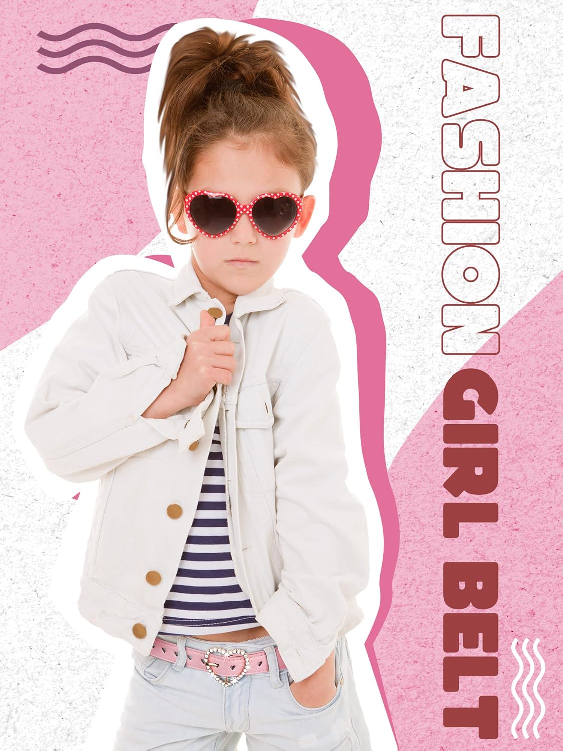 Newcotte 4 Pcs Girls Belt Kids Leather Waist Belt Rhinestone Heart Metal Buckle - Image 3