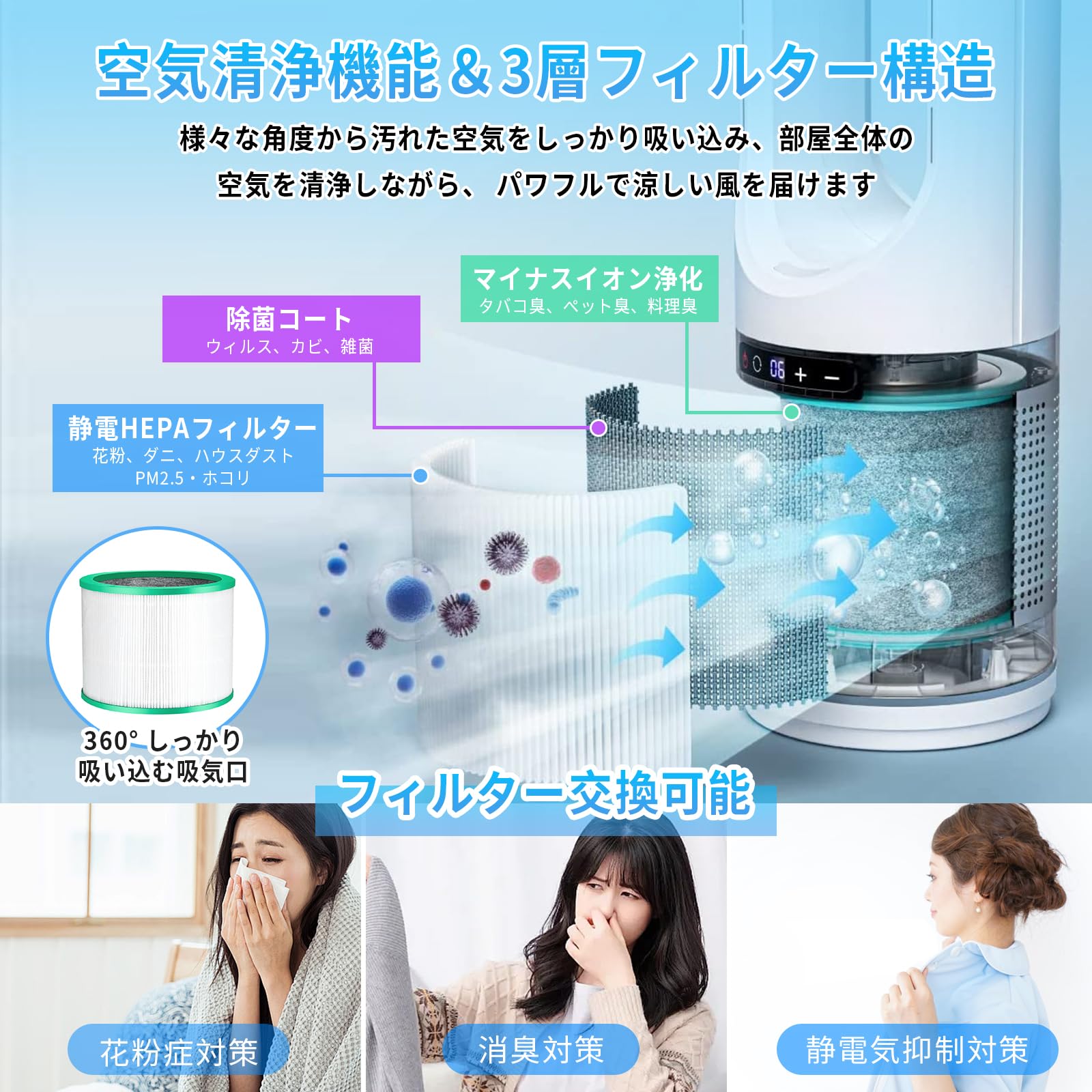 ☆3-in-1ブレードレスタワーファン温/冷風、空気浄化 3-in-1ブレードレスタワーファン温/冷風 空気浄化 新登場