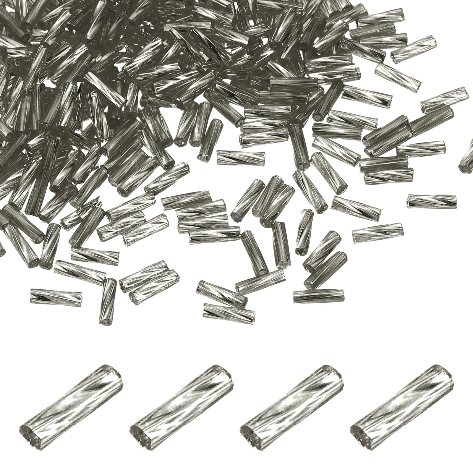 sourcing map 1500Pcs Glass Bugle Beads, 6x2mm Tube Mini Loose Glass Seed Spacer Bead Embroidery Beads for DIY Craft Projects Earrings Necklaces Bracelets Jewelry Making, Iron Gray