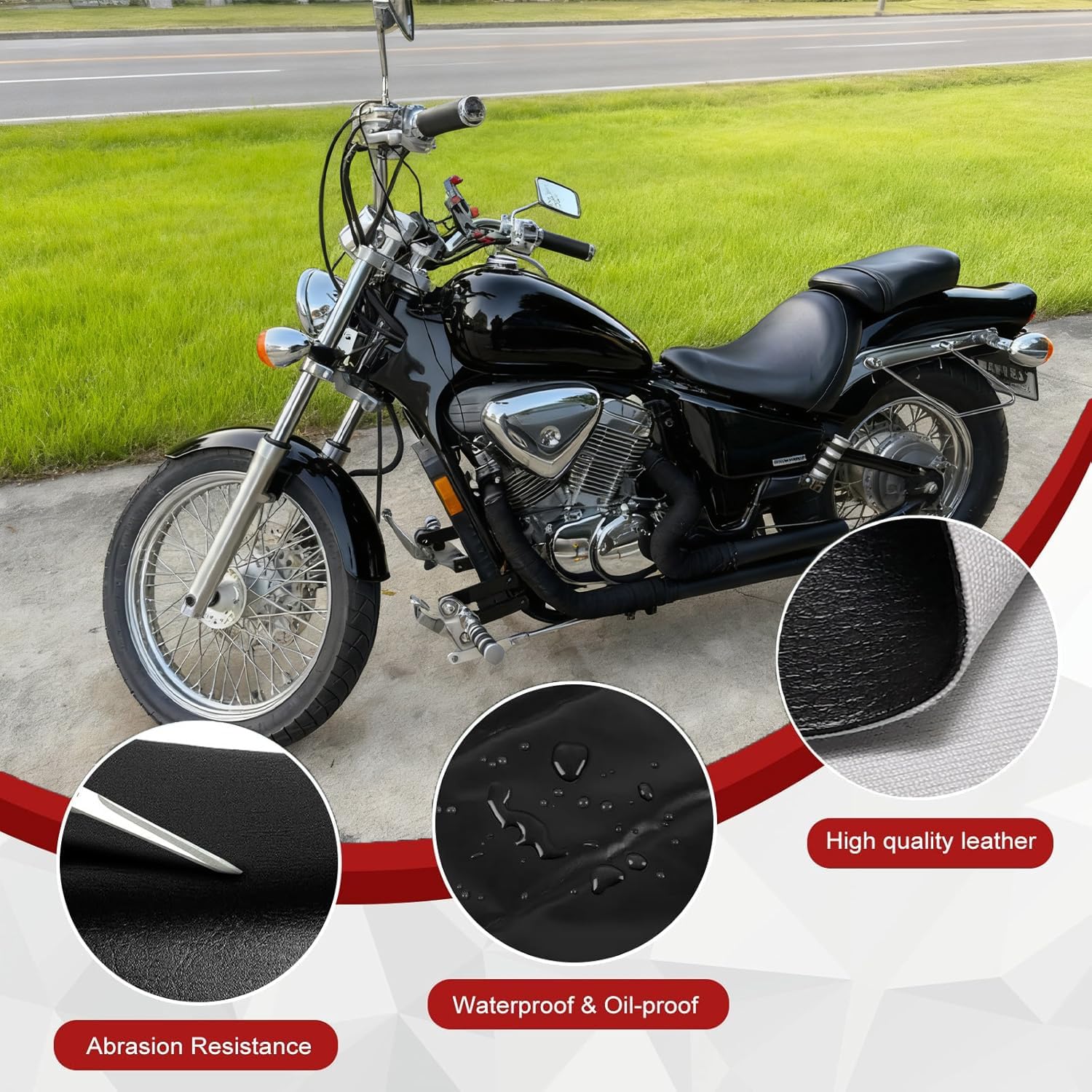 Coprisedile completo avvolgente per Honda VT 600 VT600 C/CD Shadow VLX Deluxe 1988 – 2008 / Pelle Premium / Impermeabile / antimacchia (nero)