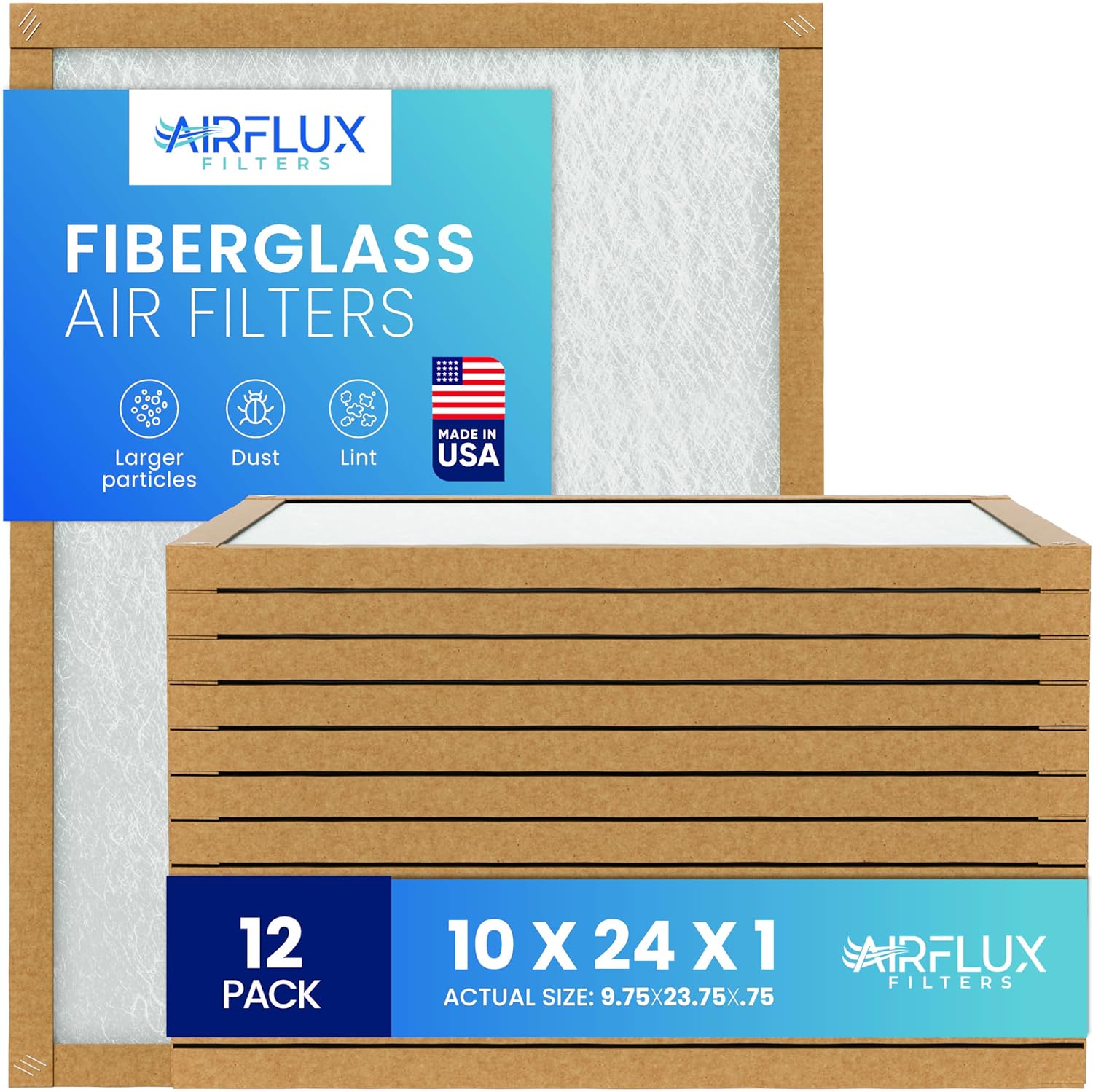Fiberglass Air Filter -10x20x1Air Filter 12 Pack - Non Pleated 10"x20"x1", AC Filters for Home, Fiberglass, HVAC filters, Heater, Furnace Catcher for Dust - 1 YEAR SUPPLY