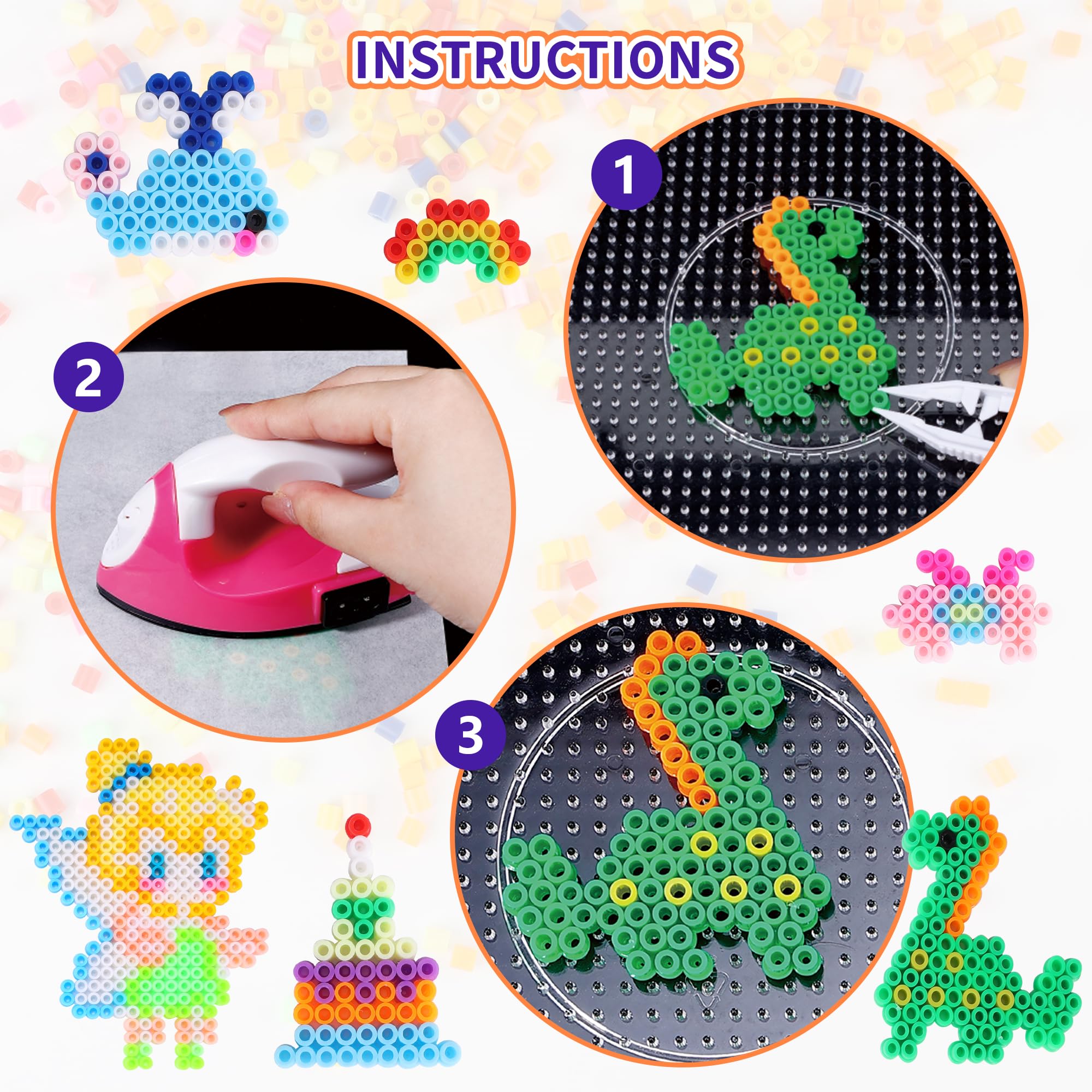 Kit de Perlas de Fusión 5mm, Paillettes para Planchar en 24 Colores, Set de Perlas de Hierro con Mini Plancha y Papeles para Planchar DIY Manualidad Regalo para Niños