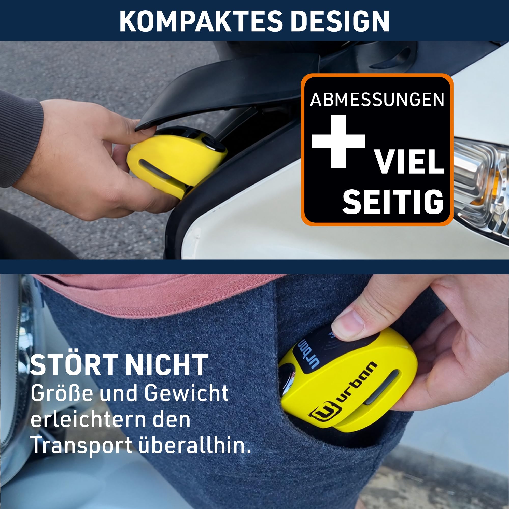 URBAN UR906Y Bremsscheibenschloss Motorrad mit 120dB Alarm X2 ON, Wasserdicht Austauschbares Modul, CR2 Batterie, Erinnerungskabel, 6mm Universelles Motorrad Schloos für Roller E-Bikes E-Scooter