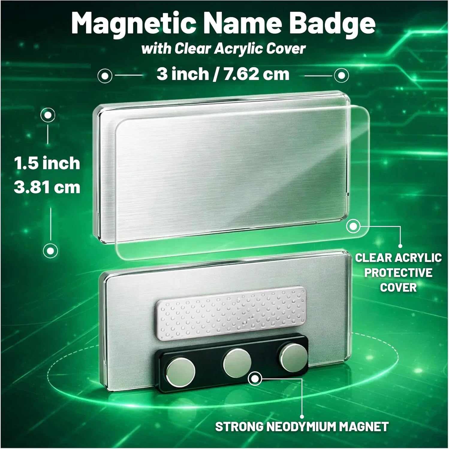 CiLoN Magnetic Name Badge with Clear Acrylic Cover. DIY Customizable 1.5" x 3" Round Corners. Reusable Magnetic Name Tags for Hotels, Restaurants, Schools, Stores & Teams. (10, Silver, Big: 1.5" x 3") - Image 3