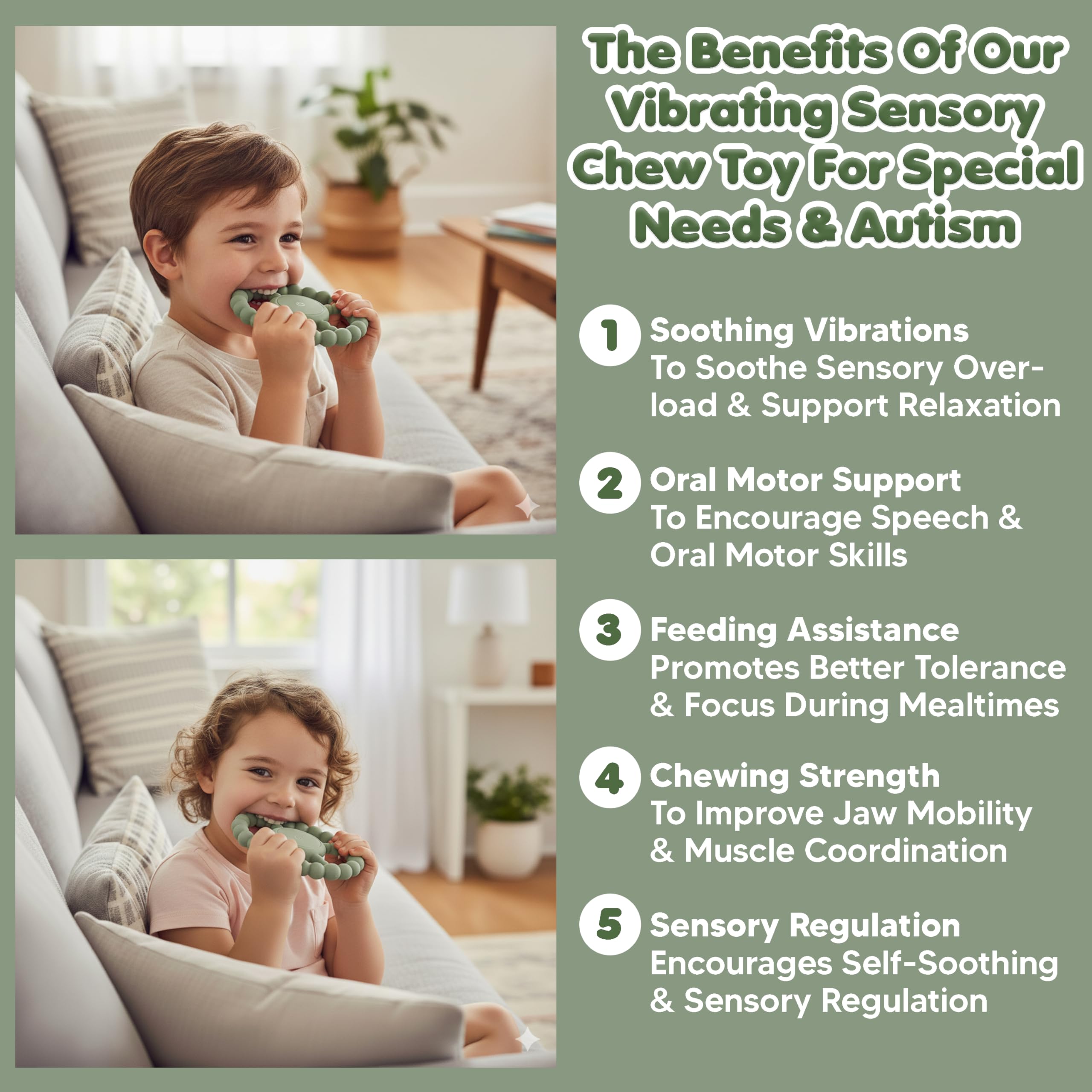 Vibrating Sensory Chew Toy, Dual Use Chew Toy for Autistic Children & Baby Teething, Soothing Teether for Infants Toddlers - Image 3