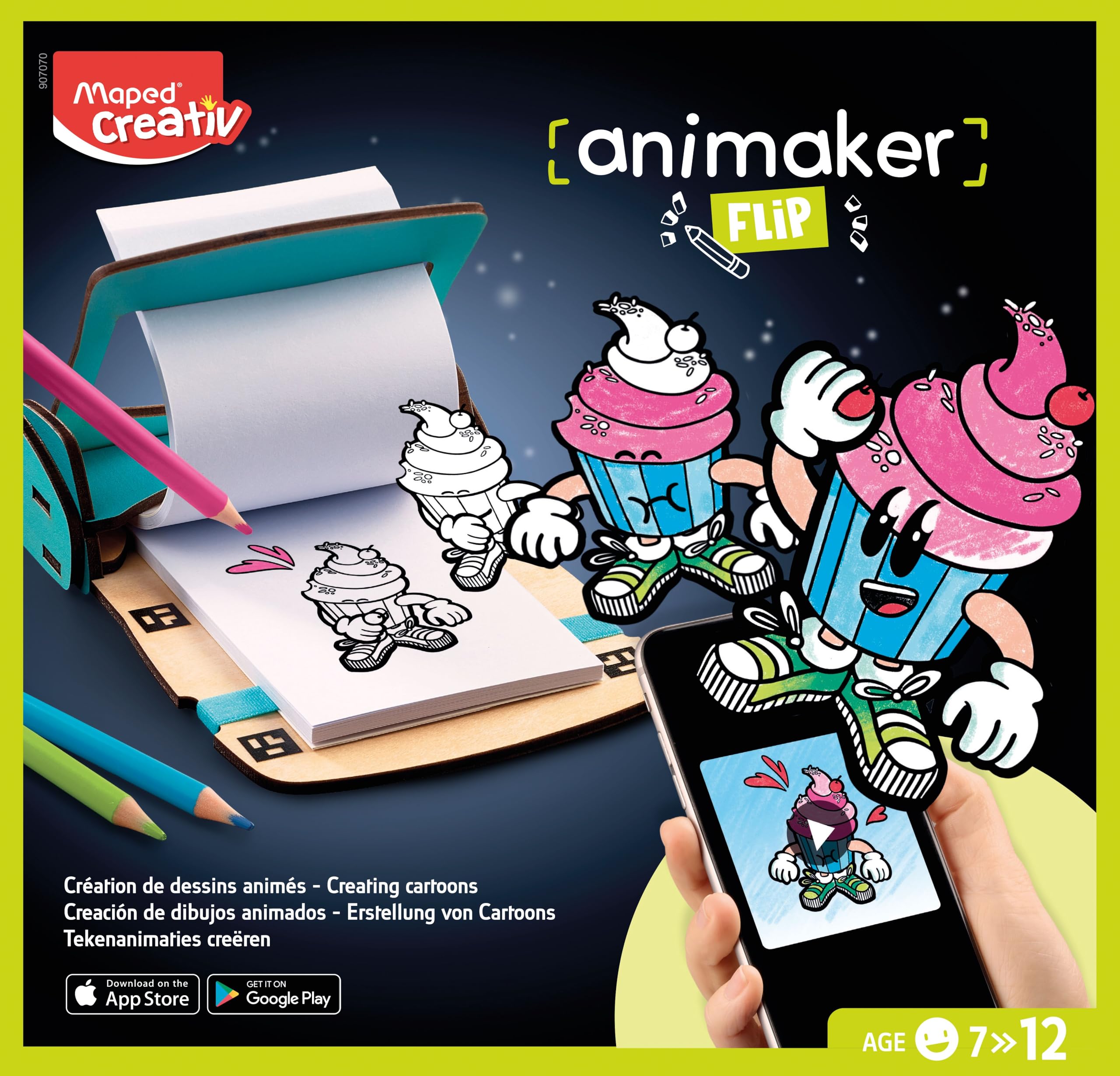 Maped Creativ - Animaker Flip Pop - Creative Cartoons - Complete Set with Notebook & Learning Aid Flipbook + Pencils and Accessories for Animaker App - from 7 Years