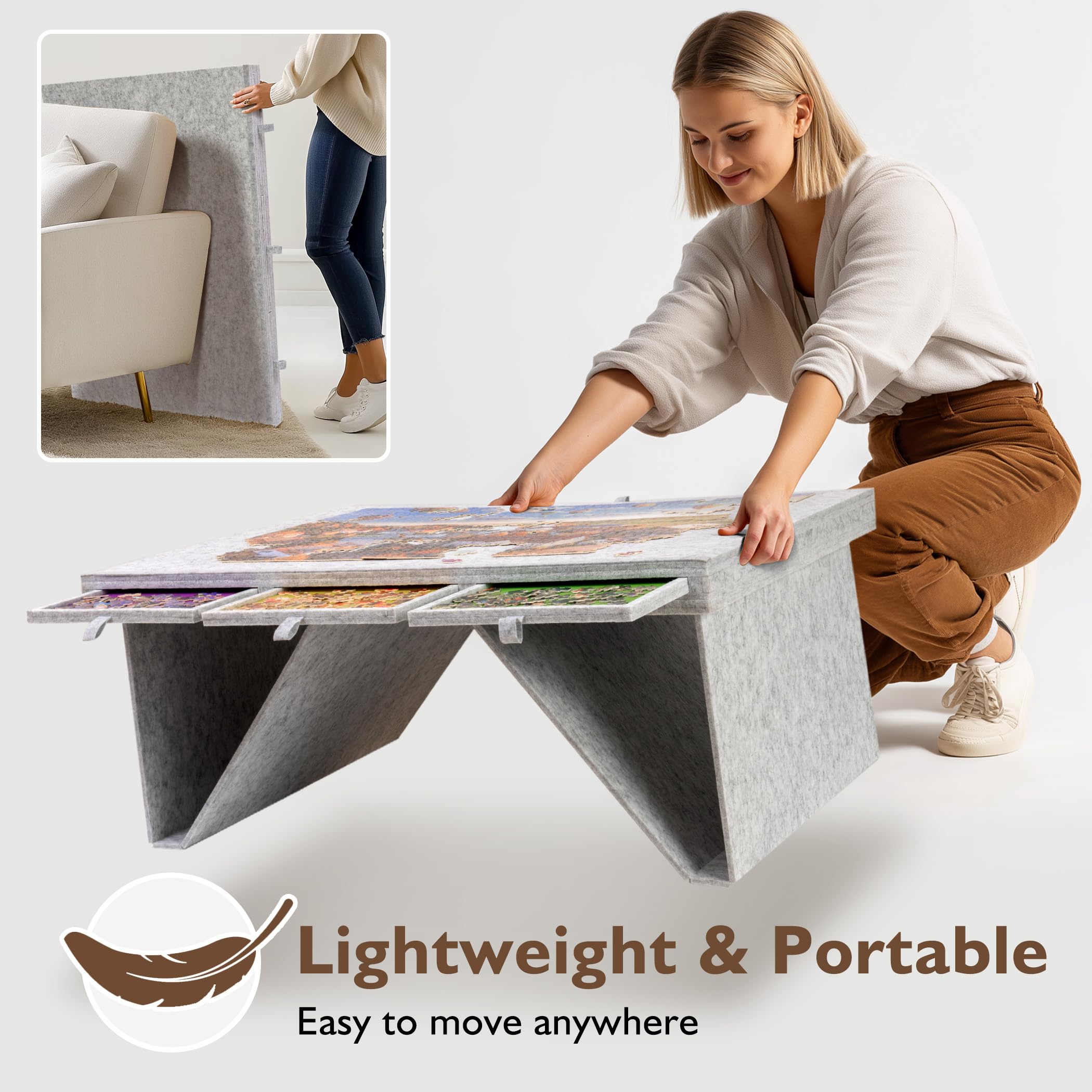 Becko US Table de puzzle de 1500 pièces avec 4 tiroirs et couverture, planche de puzzle inclinable avec pieds pliables et 3 angles d'inclinaison, tables légères et portables pour adultes, pour puzzles