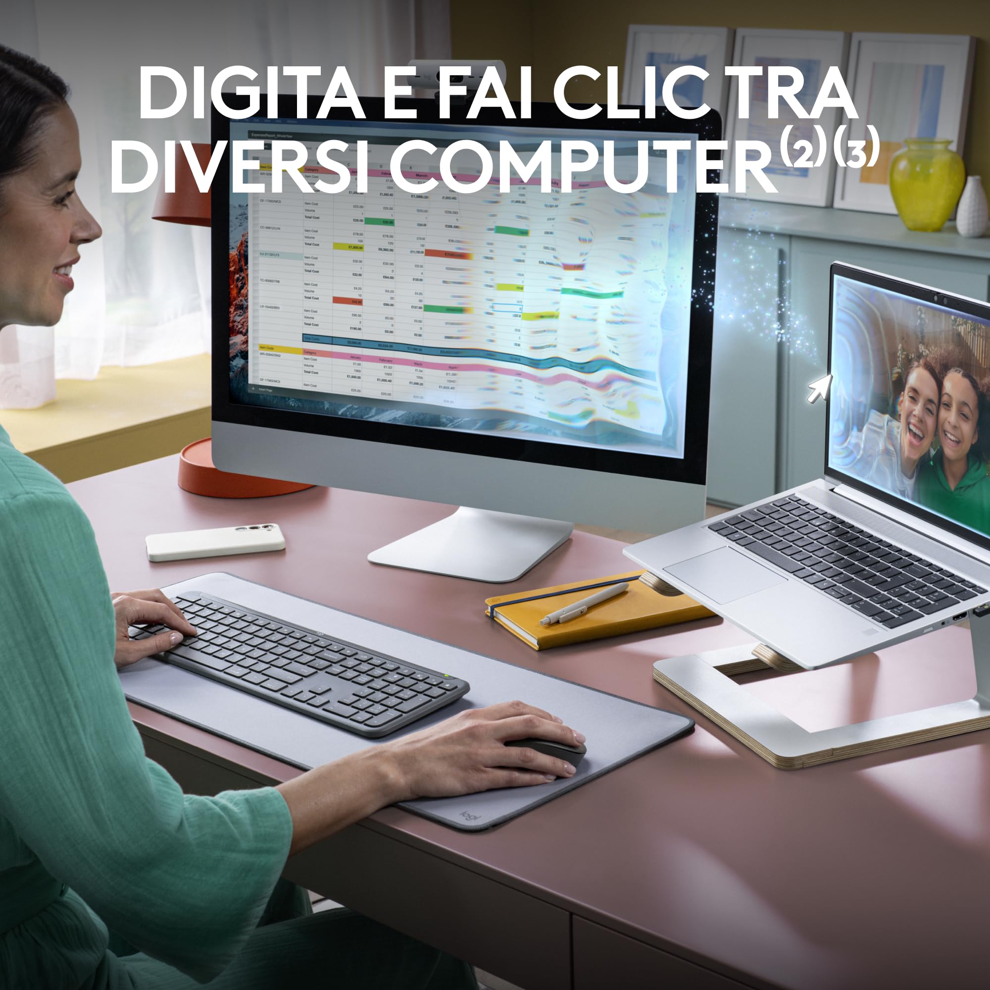Logitech MK950 Signature Slim wireless tastiera e mouse Kit con di digitazione silenziosi, switch tra tre dispositivi, Bluetooth, più sistemi operativi, Windows, Mac, Layout Italiano QWERTY, Grafite