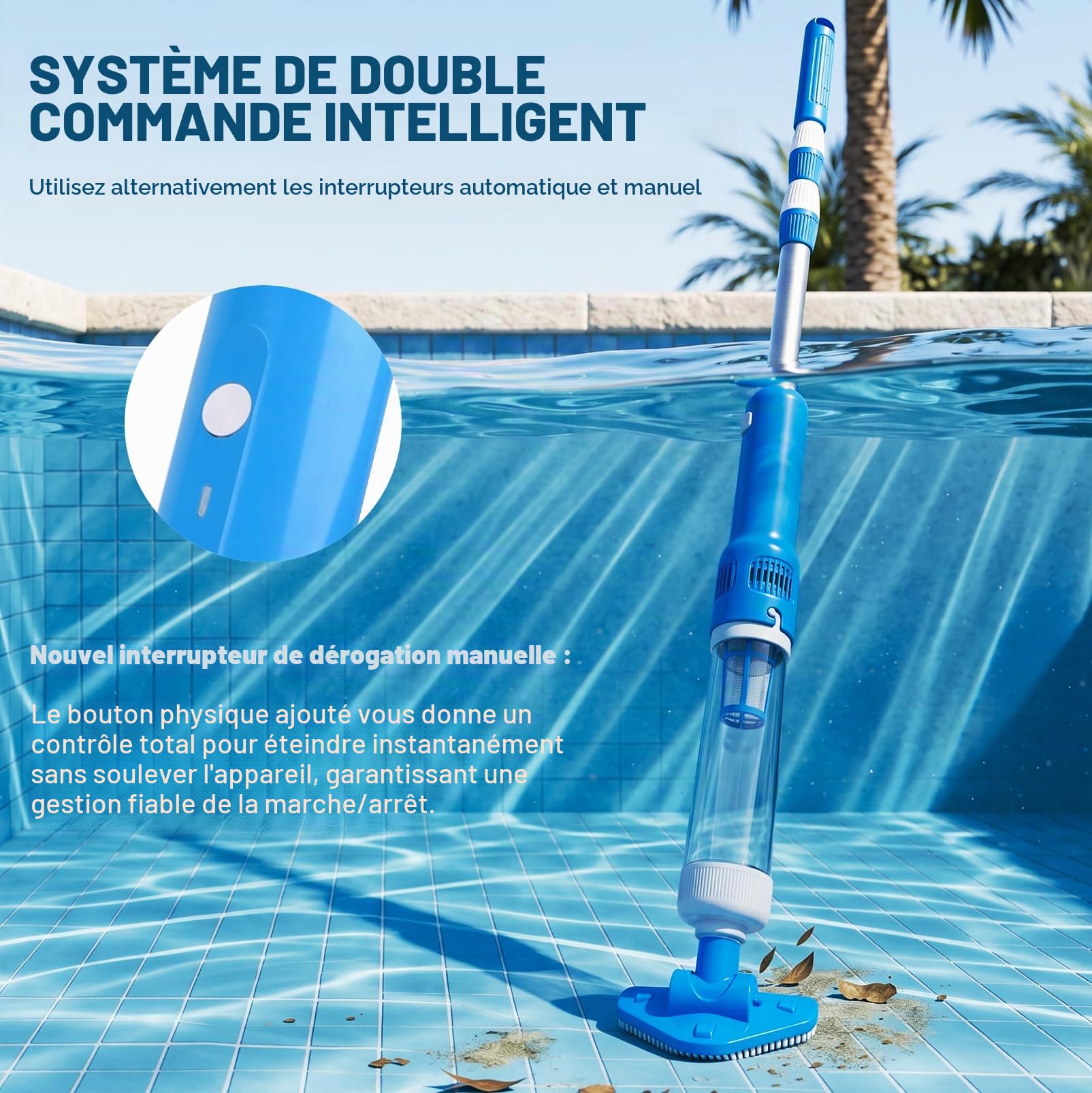 Aspirateur de piscine sans fil avec batterie, nouveau 3 en 1 Aspirateur de piscine sans fil Aspirateur manuel | Barre télescopique, autonomie jusqu'à 90 min, nettoyeur de piscine rechargeable avec filtre pour jacuzzi hors sol