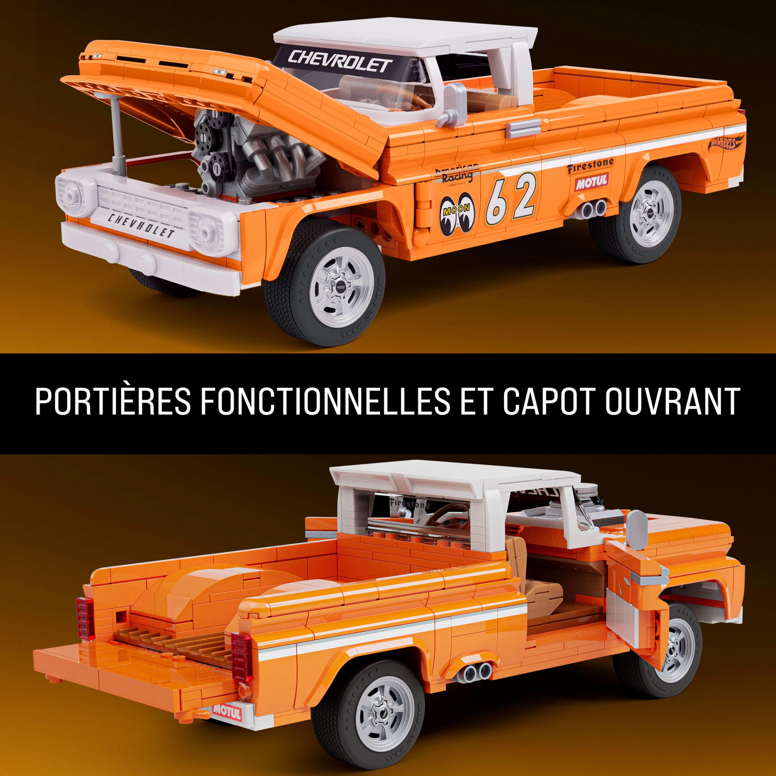 Mattel Brick Shop Hot Wheels Coffret de Construction Custom Chevy Pickup 1962 de Mattel Brick Shop, série Elite avec 858 pièces, pour les collectionneurs adultes et enfants à partir de 10 ans, JFT20