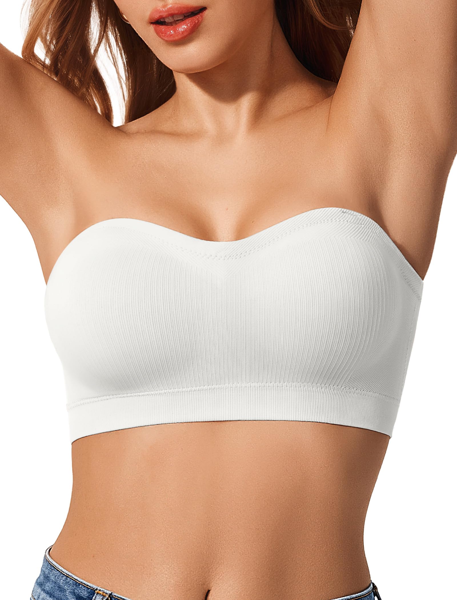 LetsJoli Push Up Strapless Bras for Women Supportive Bandeau Bra Non Slip Wireless No Underwire Padded Tube Bra