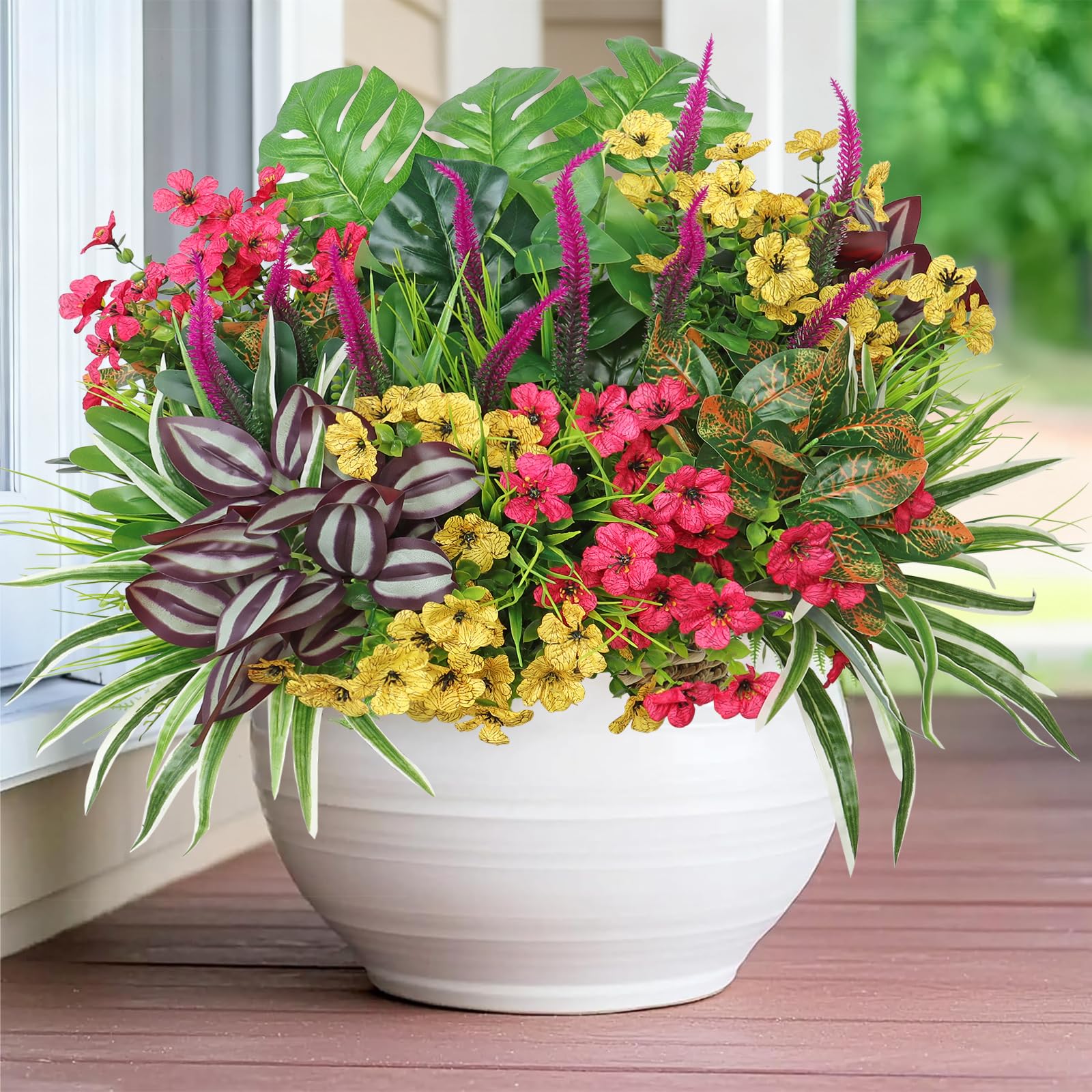 Dremisland Lot de 20 Plante Artificielle Exterieur Fleurs Artificielles Deco Arbustes Verts Artificiels Plante Herbes Artificielles Extérieur Décorative Plante pour Porche Terrasse