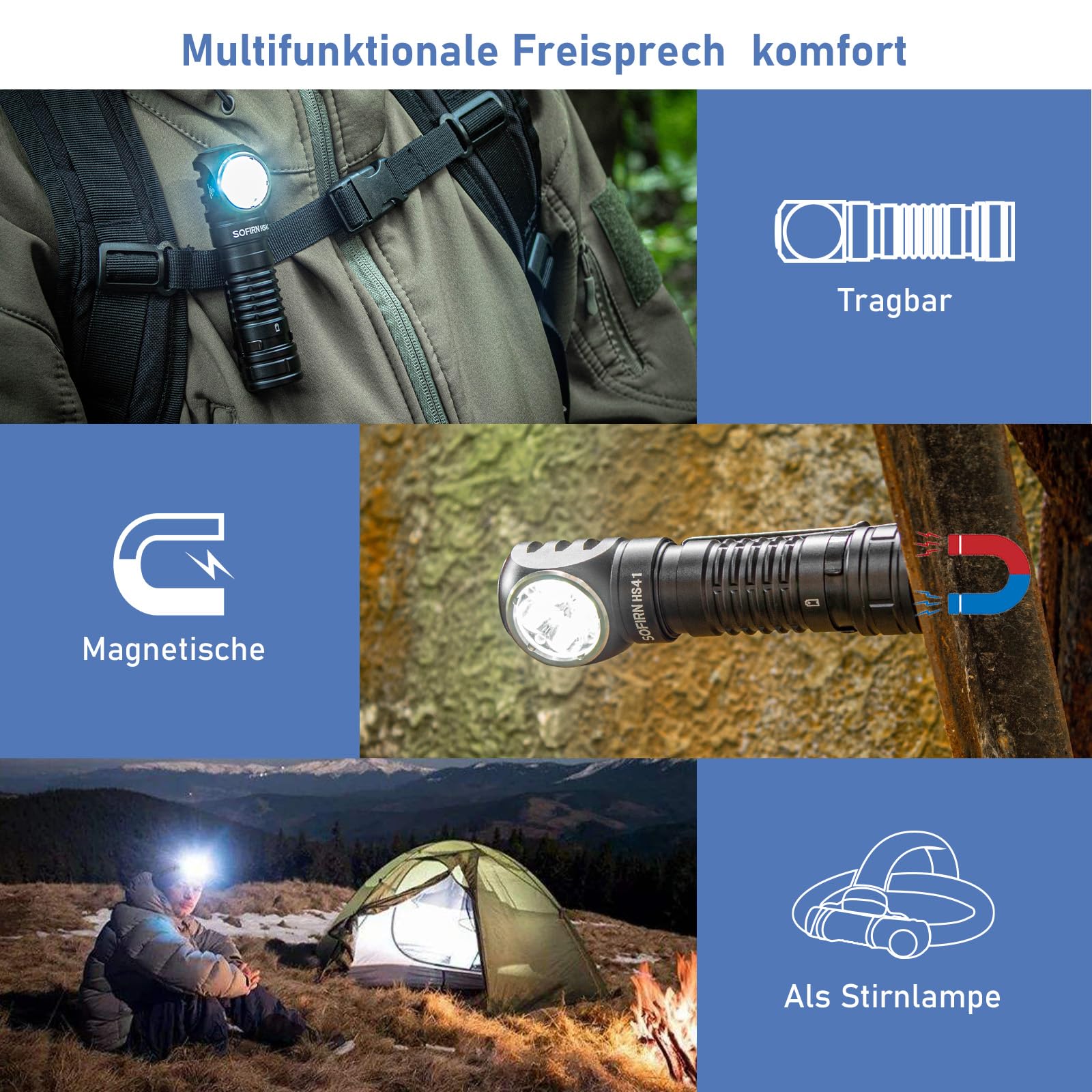 4000 Lumen Stirnlampe,325 Meter Leuchtweite, Sofirn HS41 Led Taschenlampe USB C Wiederaufladbare 9 Modi Kopflampe mit Akku fürs Laufen, Joggen, Angeln, Campen