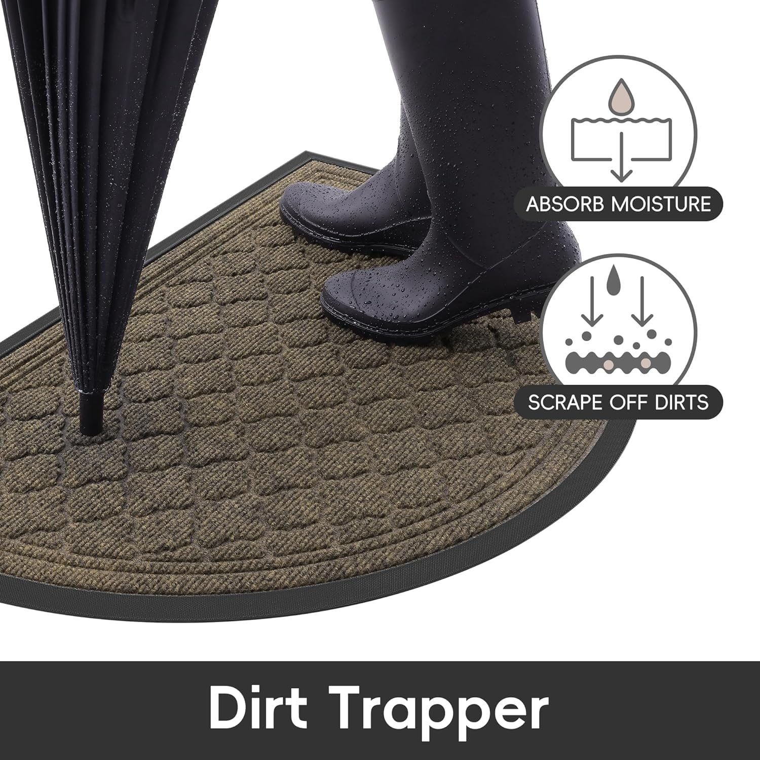 Homaxy Half Moon Door Mats Indoor, Non Slip Rubber Door Matts, Dirt Trapper Absorbent Doormat Outdoor - Image 2