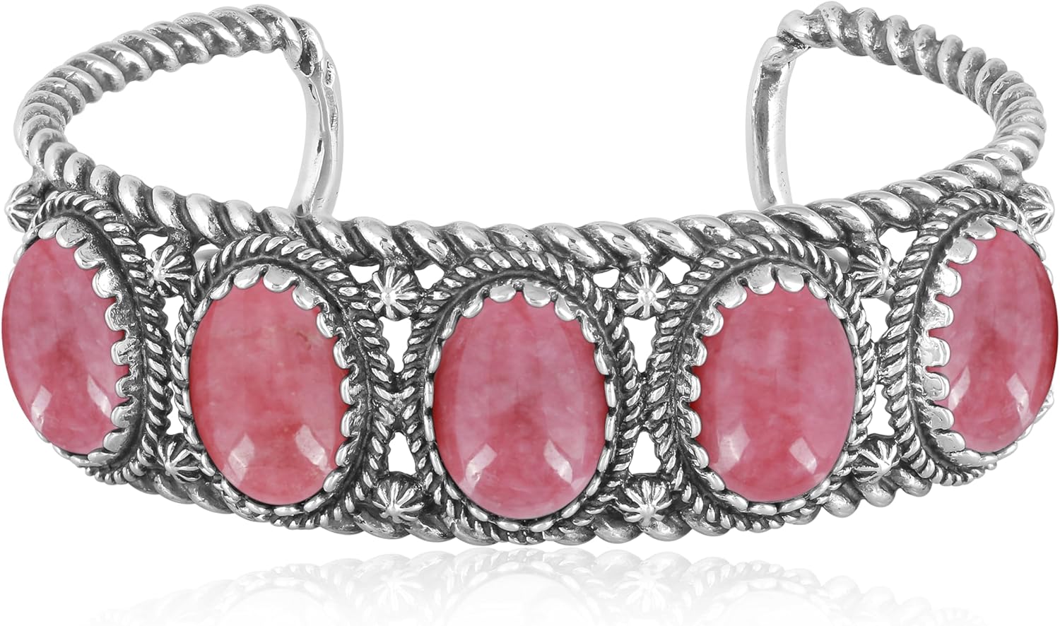 American West Jewelry Sterling Silver Women's Cuff Bracelet Choice of Gemstone Color 5-Stone Design Sizes S, M, or L