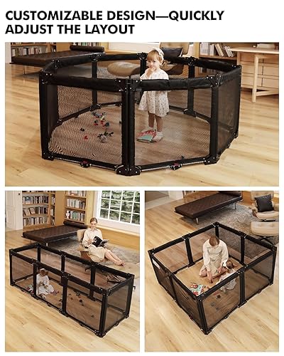Miniatura 3 de Corralito extra ancho para bebés con malla resistente al calor, valla plegable de 8 paneles, barrera de seguridad para interiores y exteriores,
