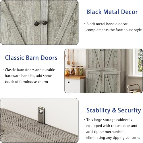 Miniatura 5 de CARPETNAL Despensa de cocina de granja de 72 pulgadas de alto con estantes ajustables, armario de almacenamiento grande de madera con cajón y 2