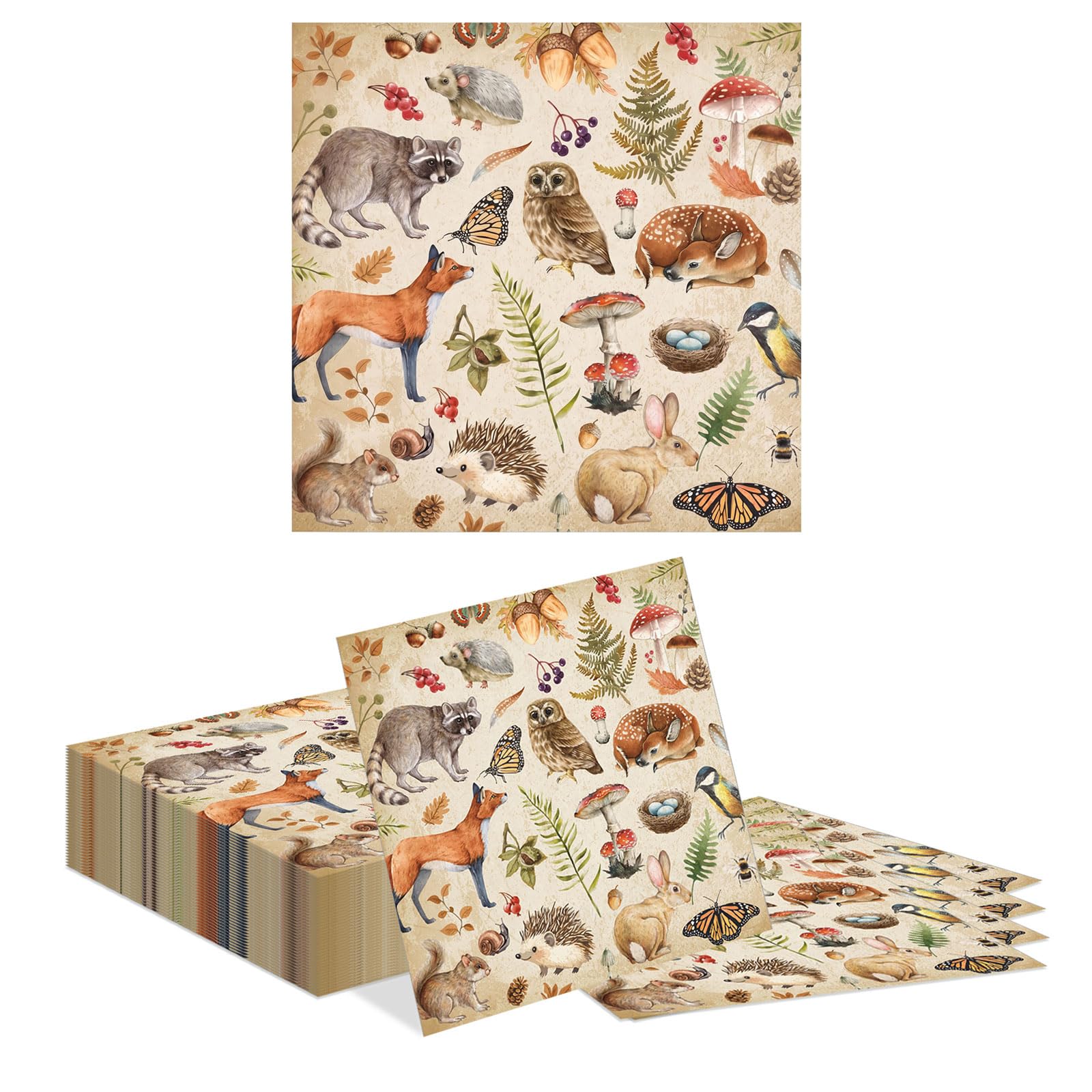 Tapufitil 40 Pieces Forest Animal Paper Napkins, Disposable Serviettes Featuring Autumn Wildlife Design, 32x32cm Thick Paper Towels Ideal For Fall Celebration, Kids' Birt