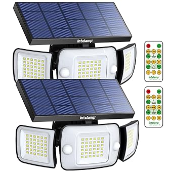 intelamp Solar Flood Lights Outdoor, Solar Motion Sensor Lights with Dual Sensors 6000mAh 1200LM Solar Security Lights with Remote Control, IP65 Waterproof 270Wide Angle with 4 Modes