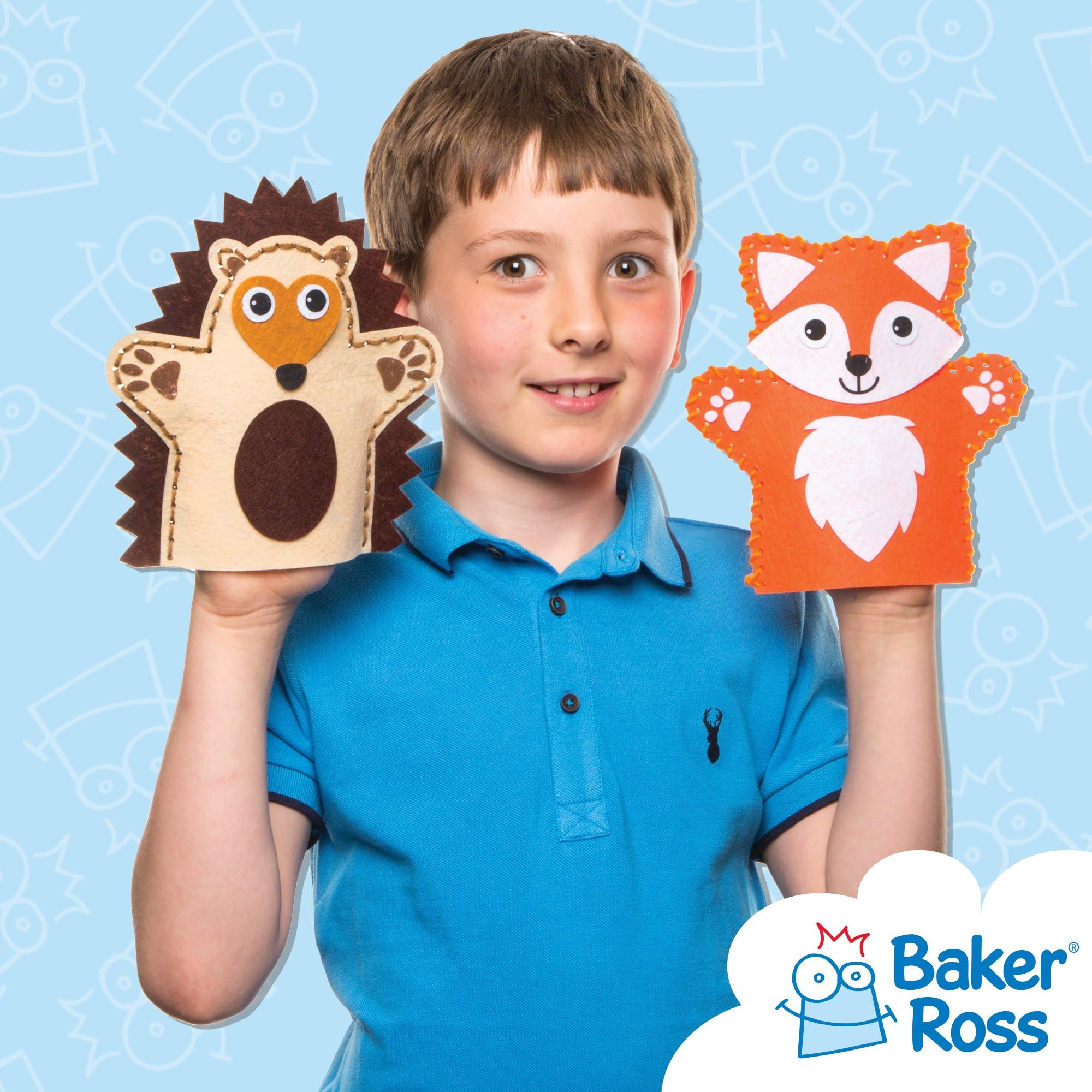 Baker Ross Kit per realizzare marionette da mano a forma di animali del bosco (confezione da 4) per creazioni fai da te e decorazioni per bambini