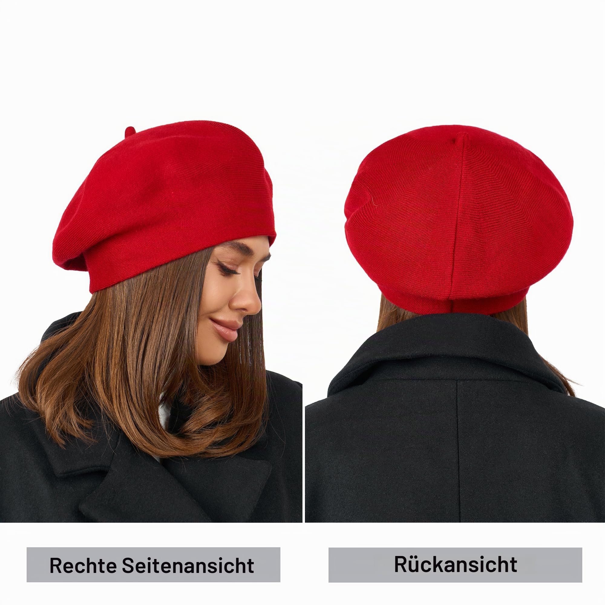 Braxton Wool Beret Hat - Warm Lined Crochet Angora Knit Berets - French Paris Hat for Women