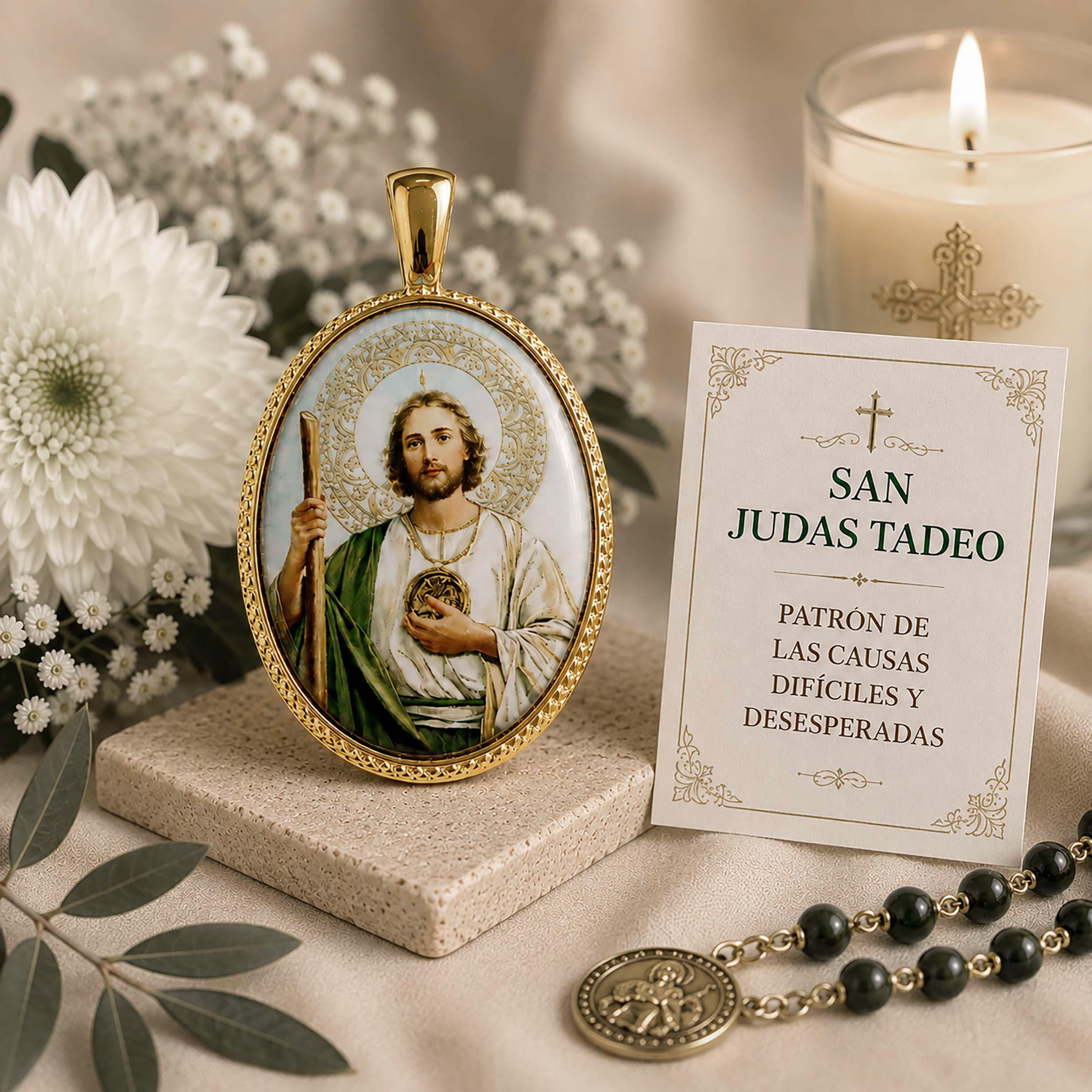 Medalla Oval de San Judas Tadeo en Plata de Ley Chapada en Oro, 18 x 24 mms