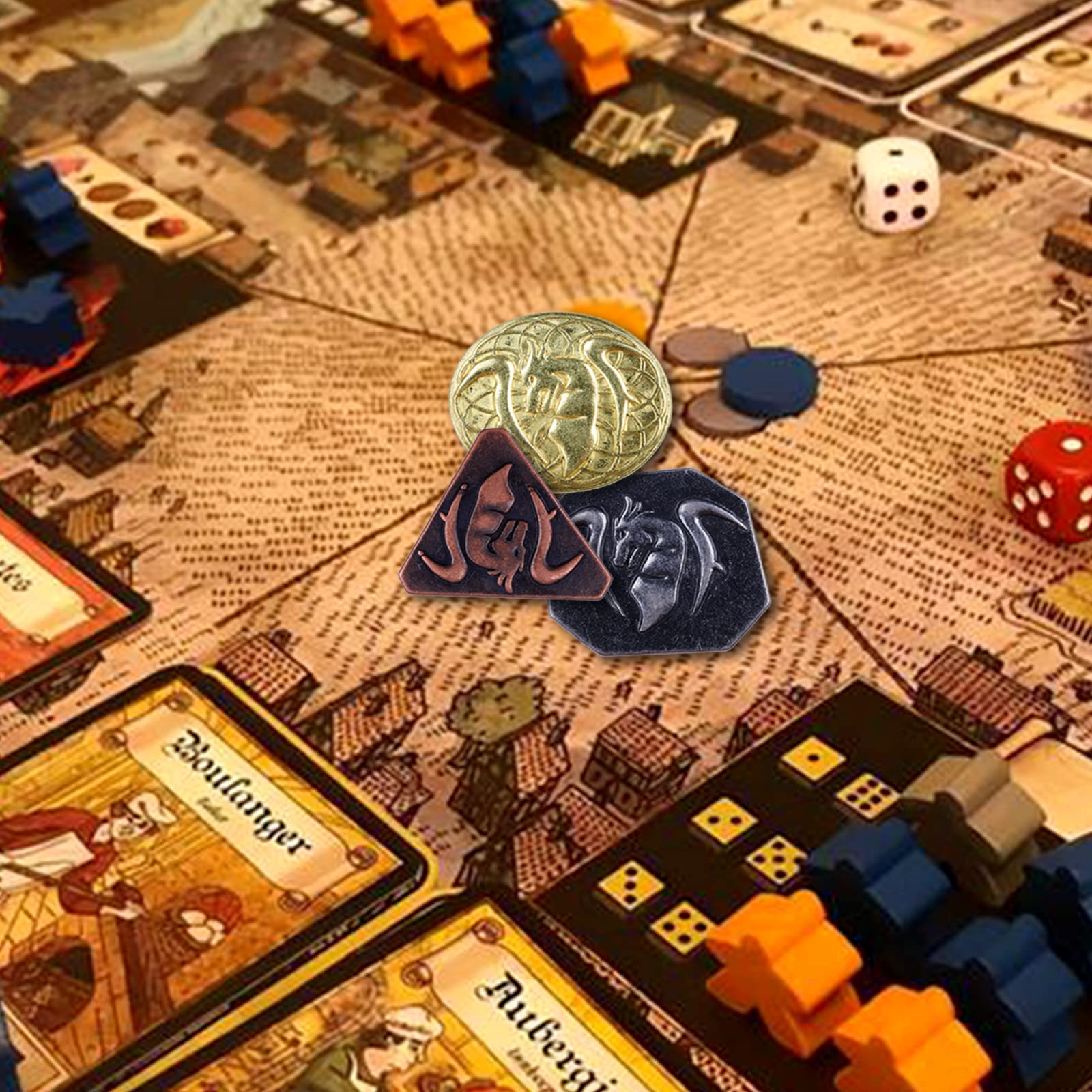 Byhoo 60 Monedas DND con Bolsa de Cuero, Monedas de Oro, Plata y Cobre en Monedas de Metal, de fantasía para Juegos de Mesa, para fichas de Juegos, Monedas de rol de DND