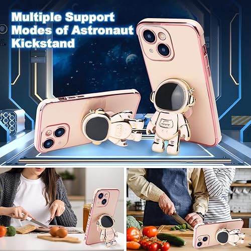 Miniatura 2 de Omio - Funda compatible con iPhone 15 con soporte oculto de astronauta, funda de lujo chapado en corazón con borde lateral, pequeño patrón de amor