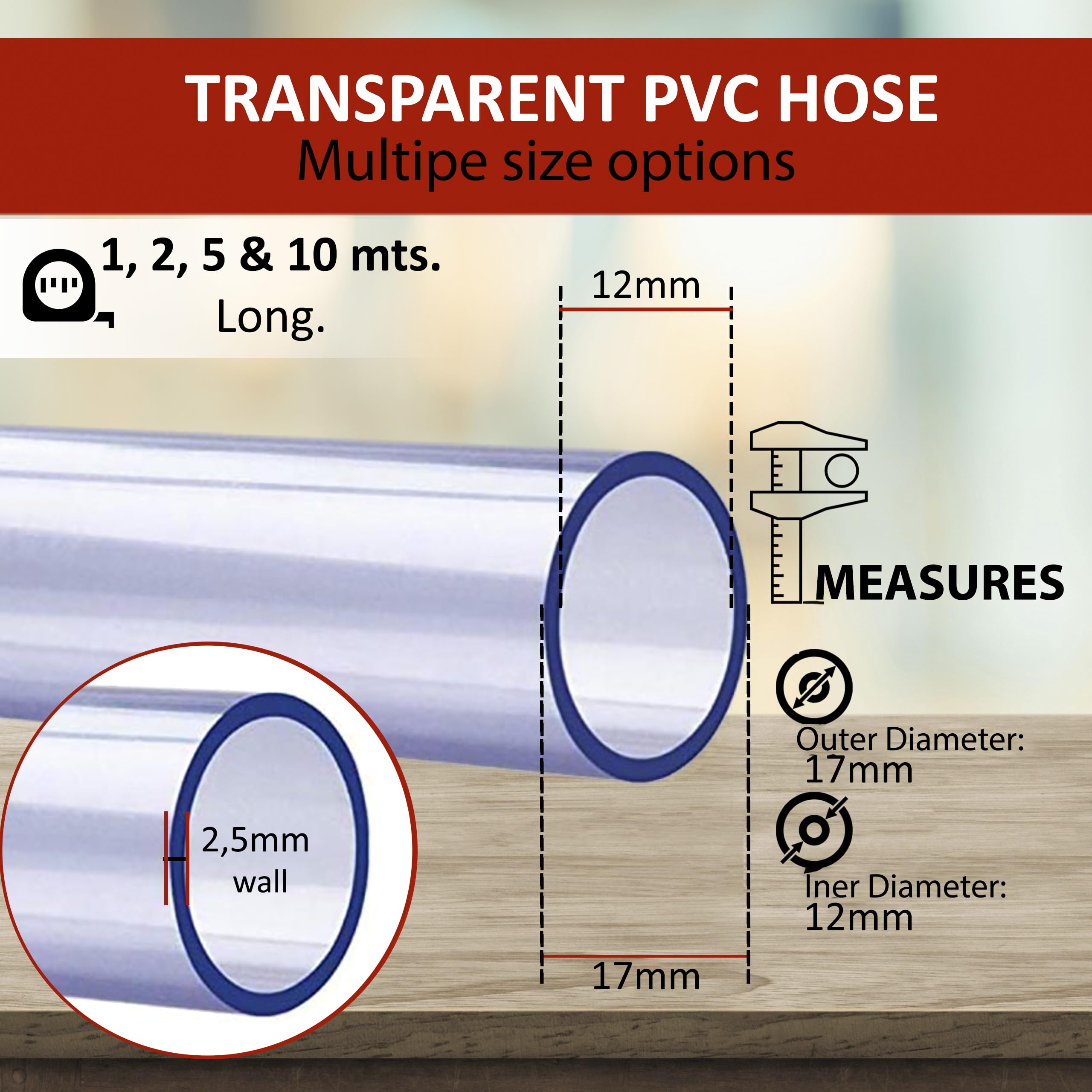 PVC-Schlauch, transparenter flexibler PVC-Schlauch 17 mm x 12 mm (10 m) für Craft-Bier, Aquarien und Trinkwasser, lebensmittelecht, BPA-frei, robust und langlebig, für Hydrokultur und Hausanschlüsse