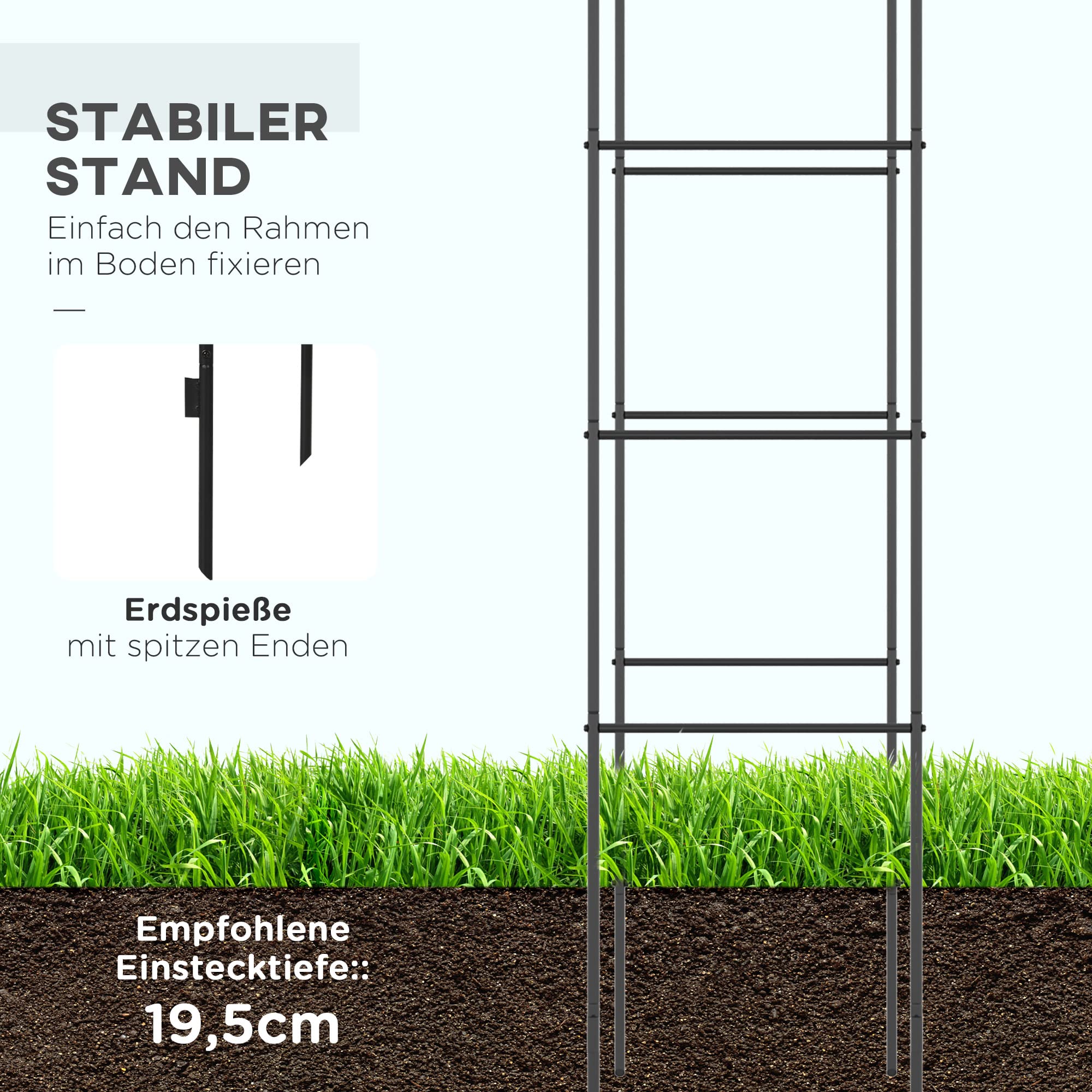 Outsunny Rosenbogen aus Metall Rankhilfe für Kletterpflanzen Gartenbogen mit Spitze Metallstruktur Torbogen Rankbogen für Rosen Bögen Rosenhilfe für Garten 140 x 40 x 240 cm Schwarz